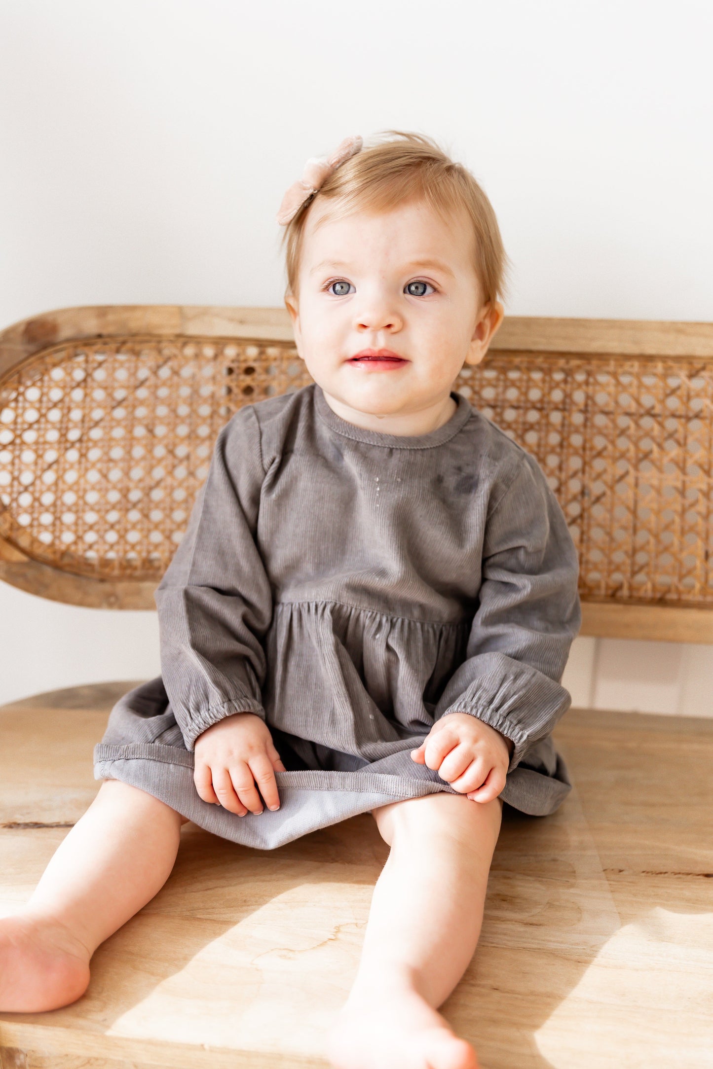 Grey Long Sleeves Gathered Dress dress & diaper cover DRESS Yo Baby India
