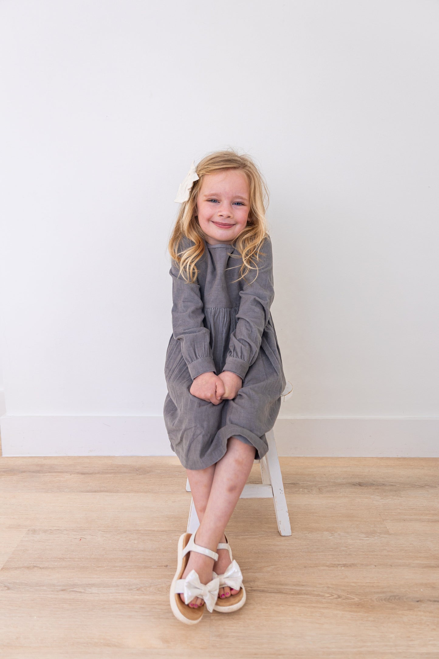 Grey Long Sleeves Gathered Dress dress & diaper cover DRESS Yo Baby India