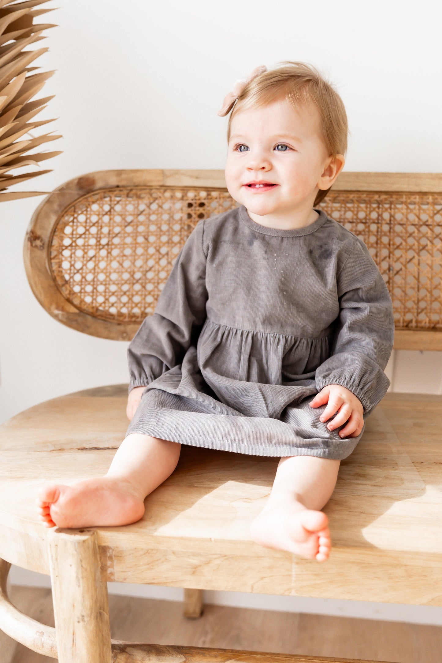 Grey Long Sleeves Gathered Dress dress & diaper cover DRESS Yo Baby India
