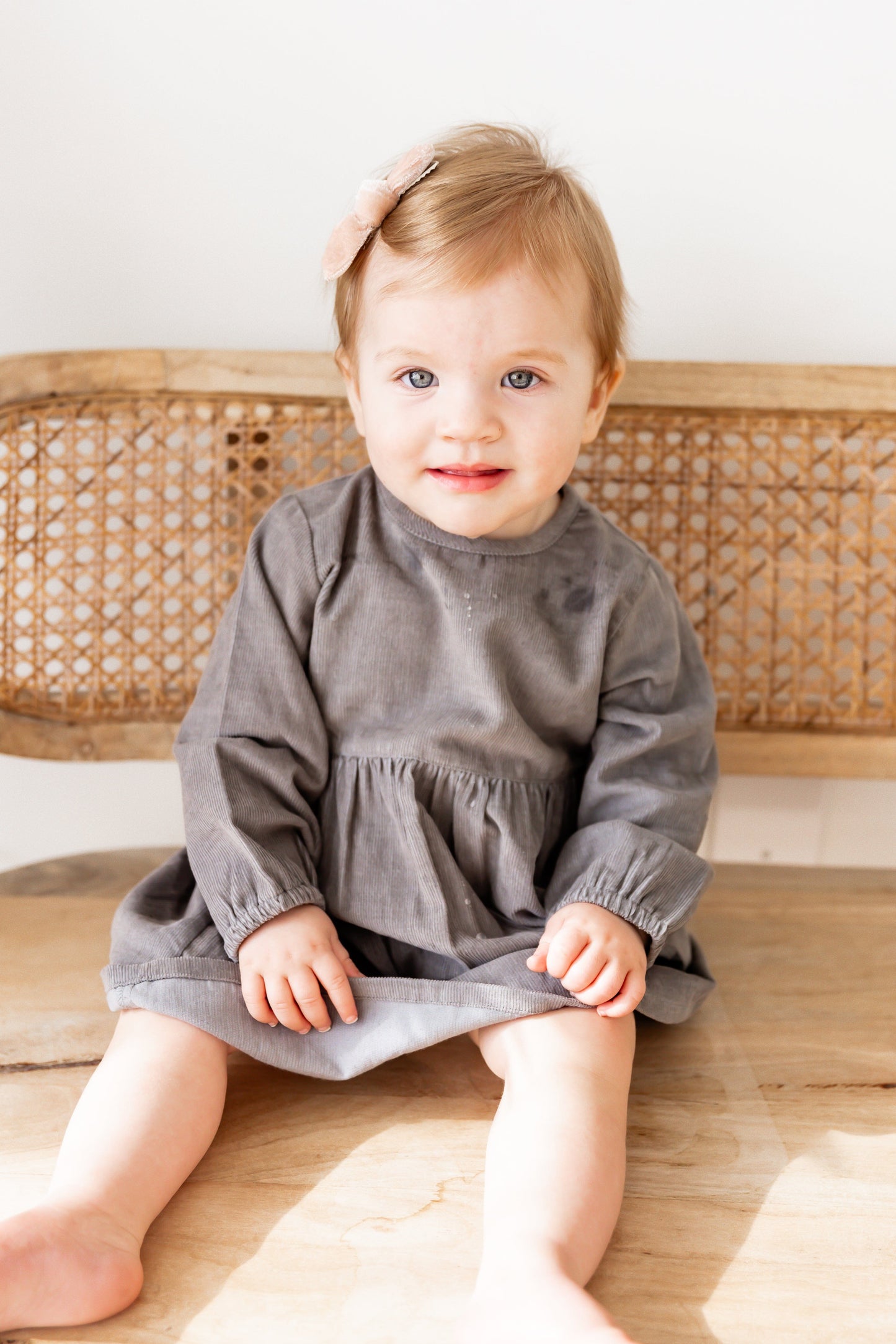 Grey Long Sleeves Gathered Dress dress & diaper cover DRESS Yo Baby India