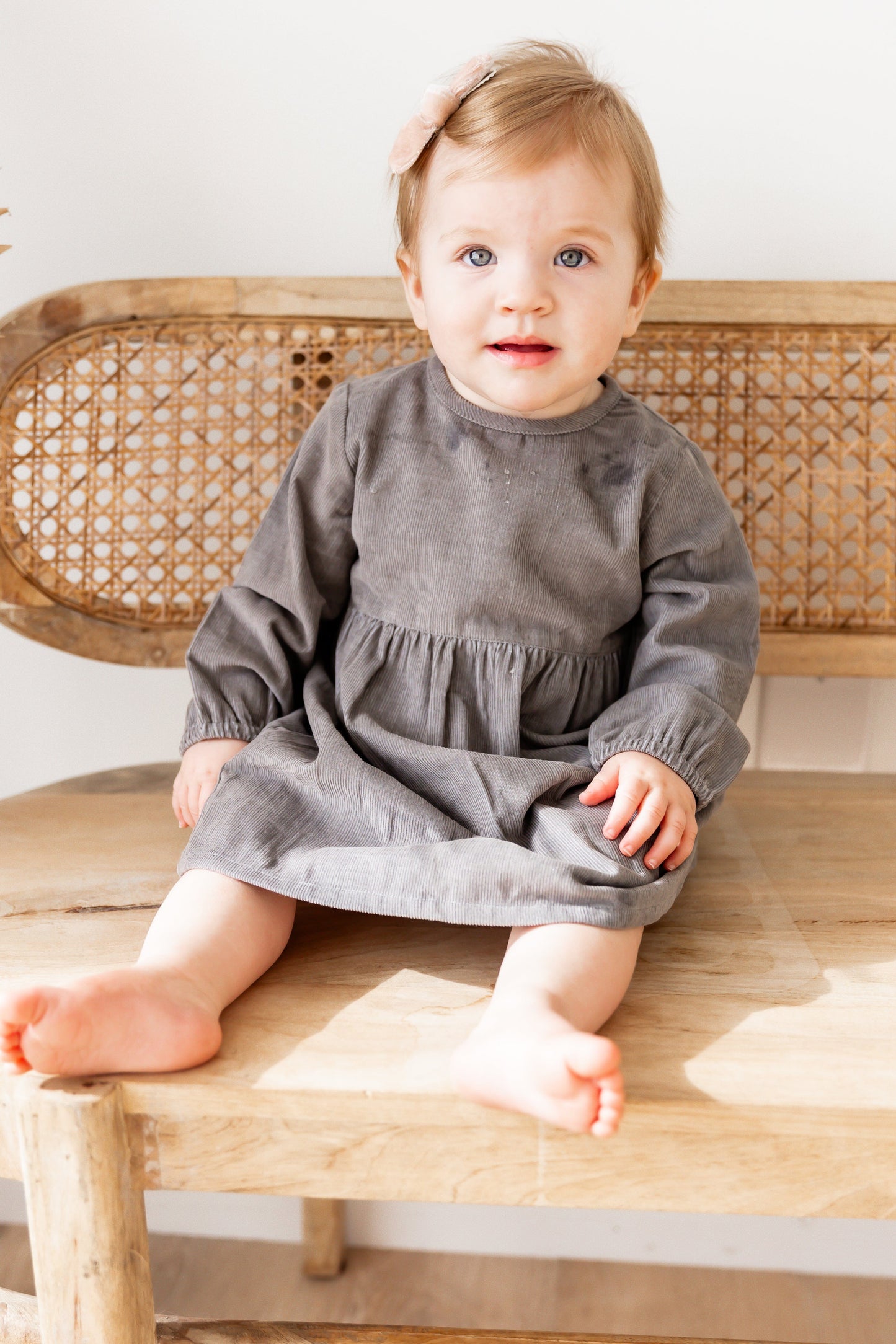 Grey Long Sleeves Gathered Dress dress & diaper cover DRESS Yo Baby India