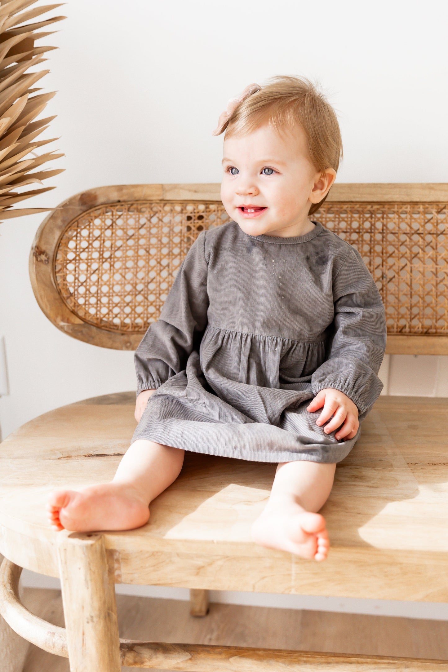 Grey Long Sleeves Gathered Dress dress & diaper cover DRESS Yo Baby India
