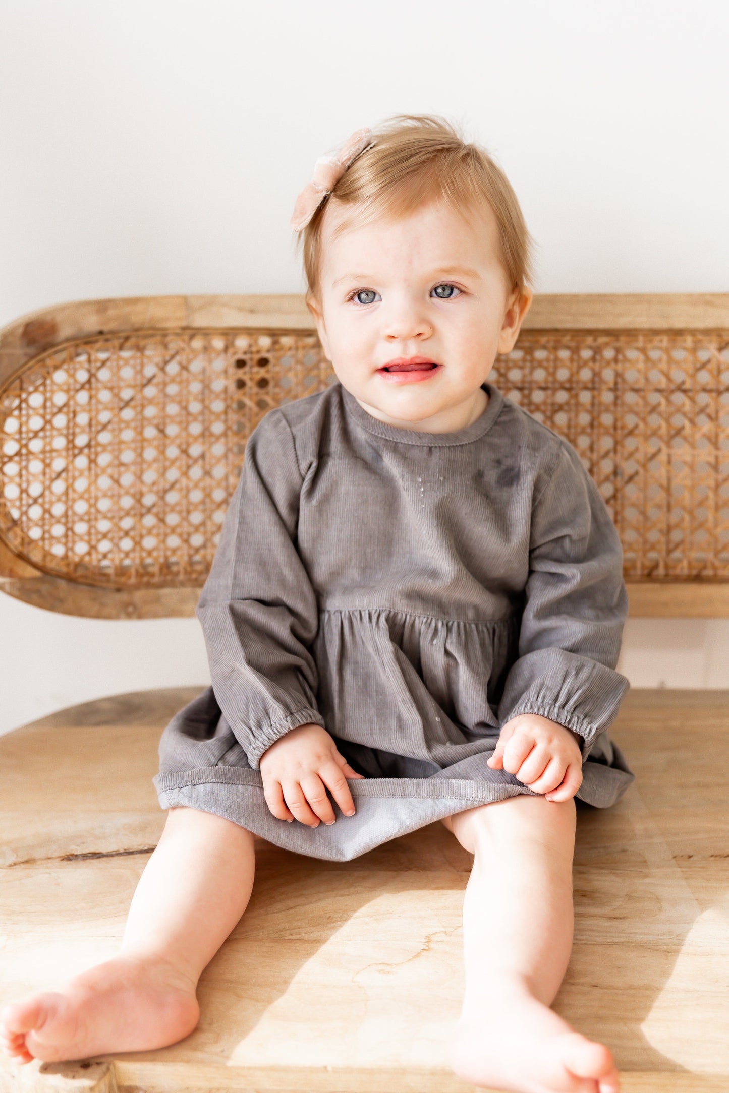 Grey Long Sleeves Gathered Dress dress & diaper cover DRESS Yo Baby India