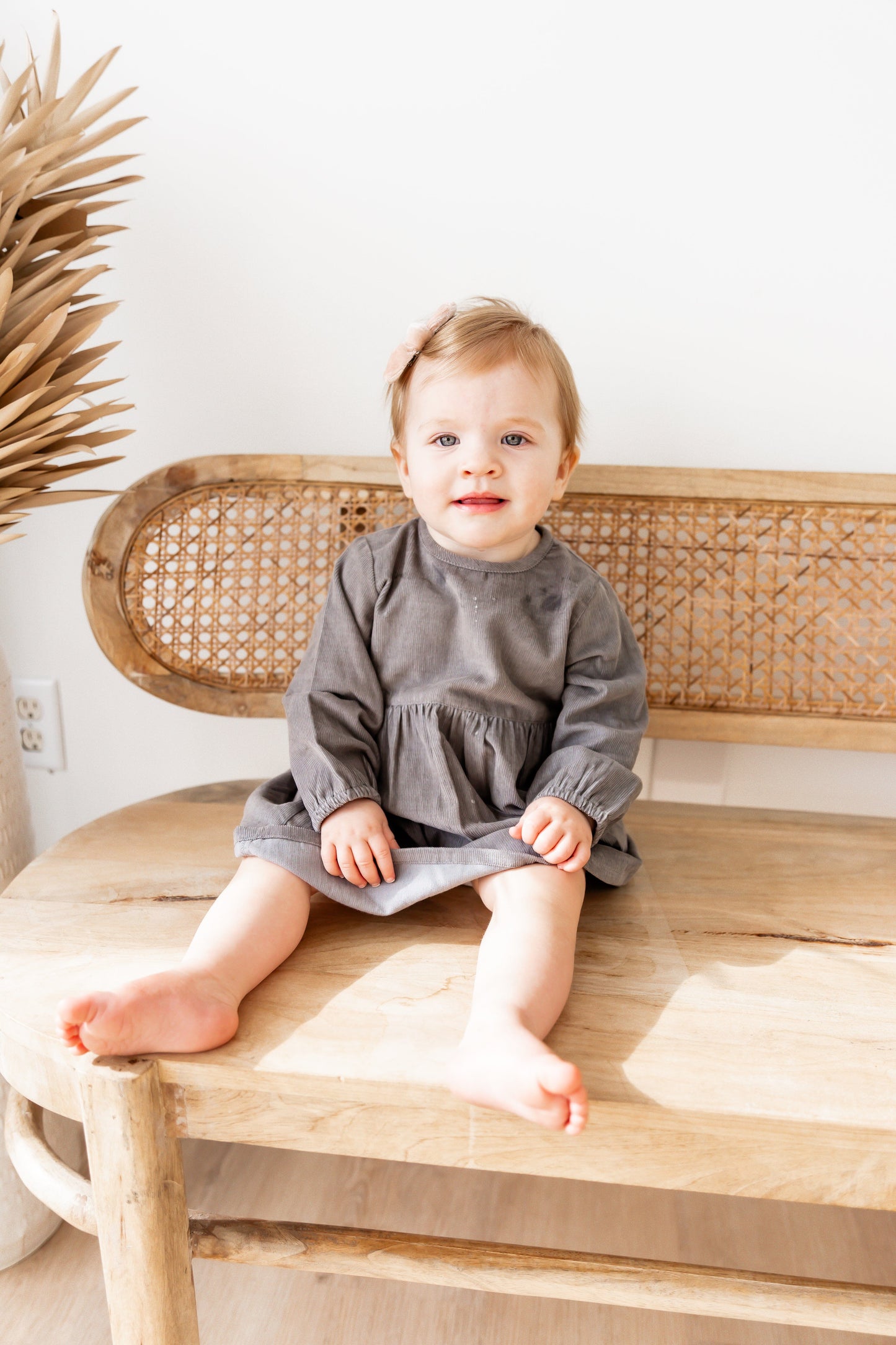 Grey Long Sleeves Gathered Dress dress & diaper cover DRESS Yo Baby India