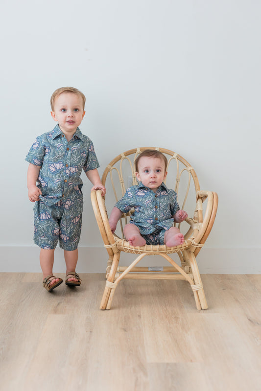 Grey Printed Boys Shirt & Shorts Set Shirt-Shorts Yo Baby India
