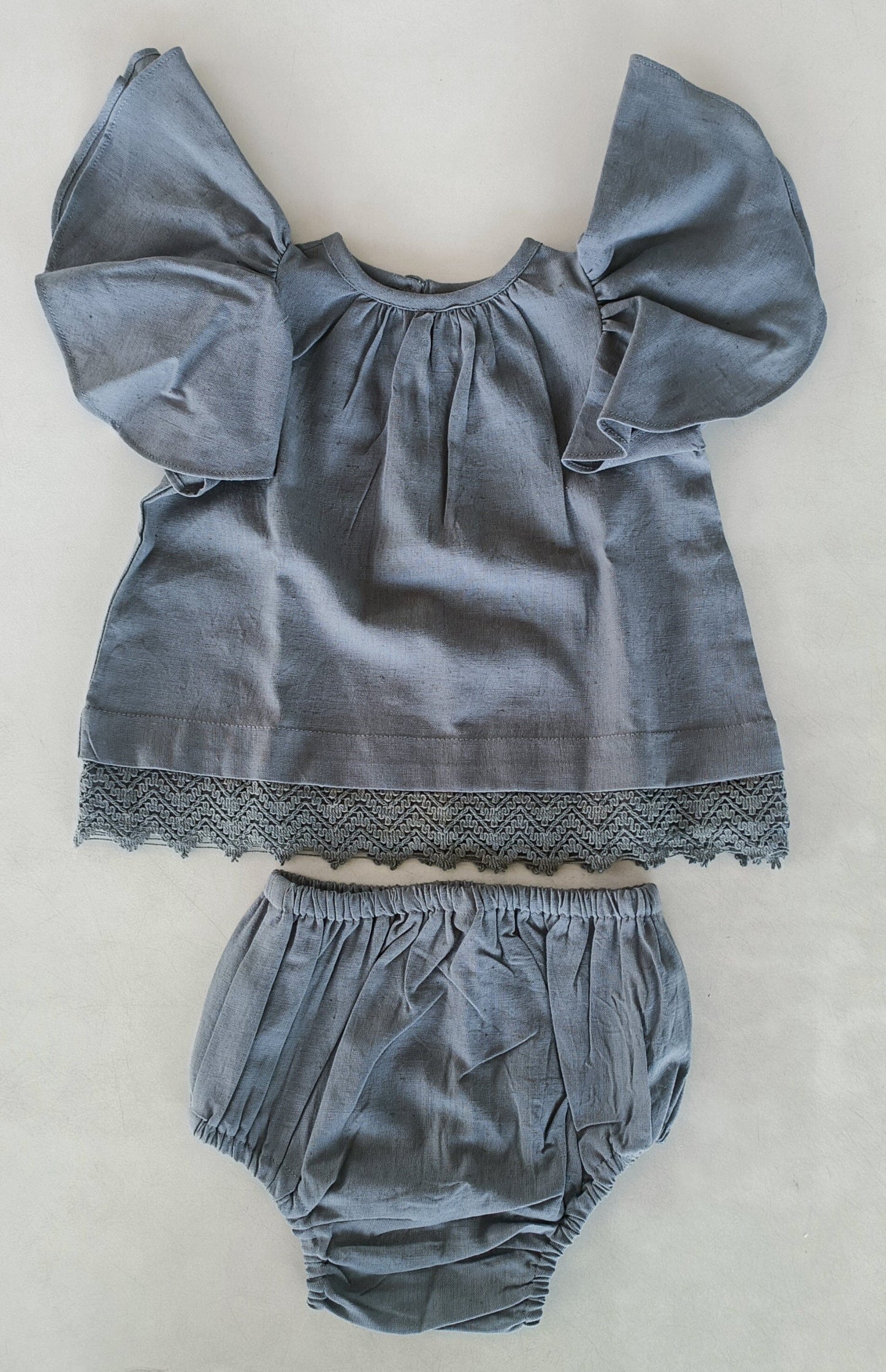Grey Solid Color Sleeve & Neck Gathered Dress dress & diaper cover DRESS Yo Baby India