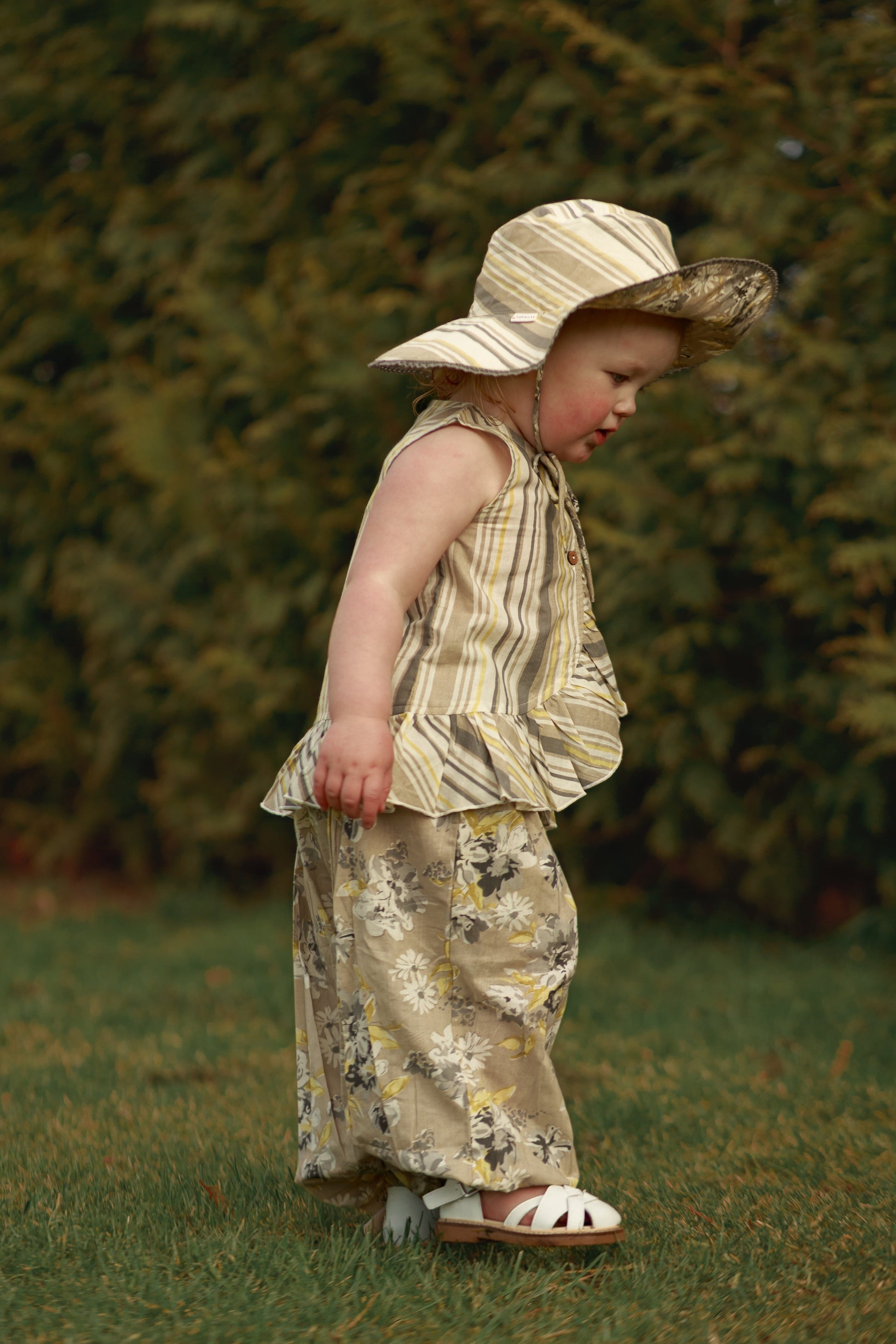 Kids Brown Floral Top & Striped Pants with Printed Ruffle Design TOP & PANTS SET Yo Baby Online