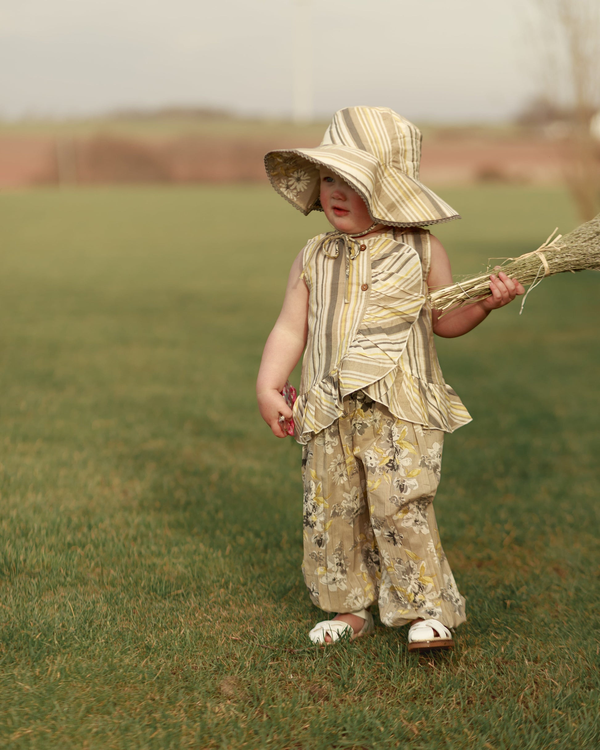 Kids Brown Floral Top & Striped Pants with Printed Ruffle Design TOP & PANTS SET Yo Baby Online