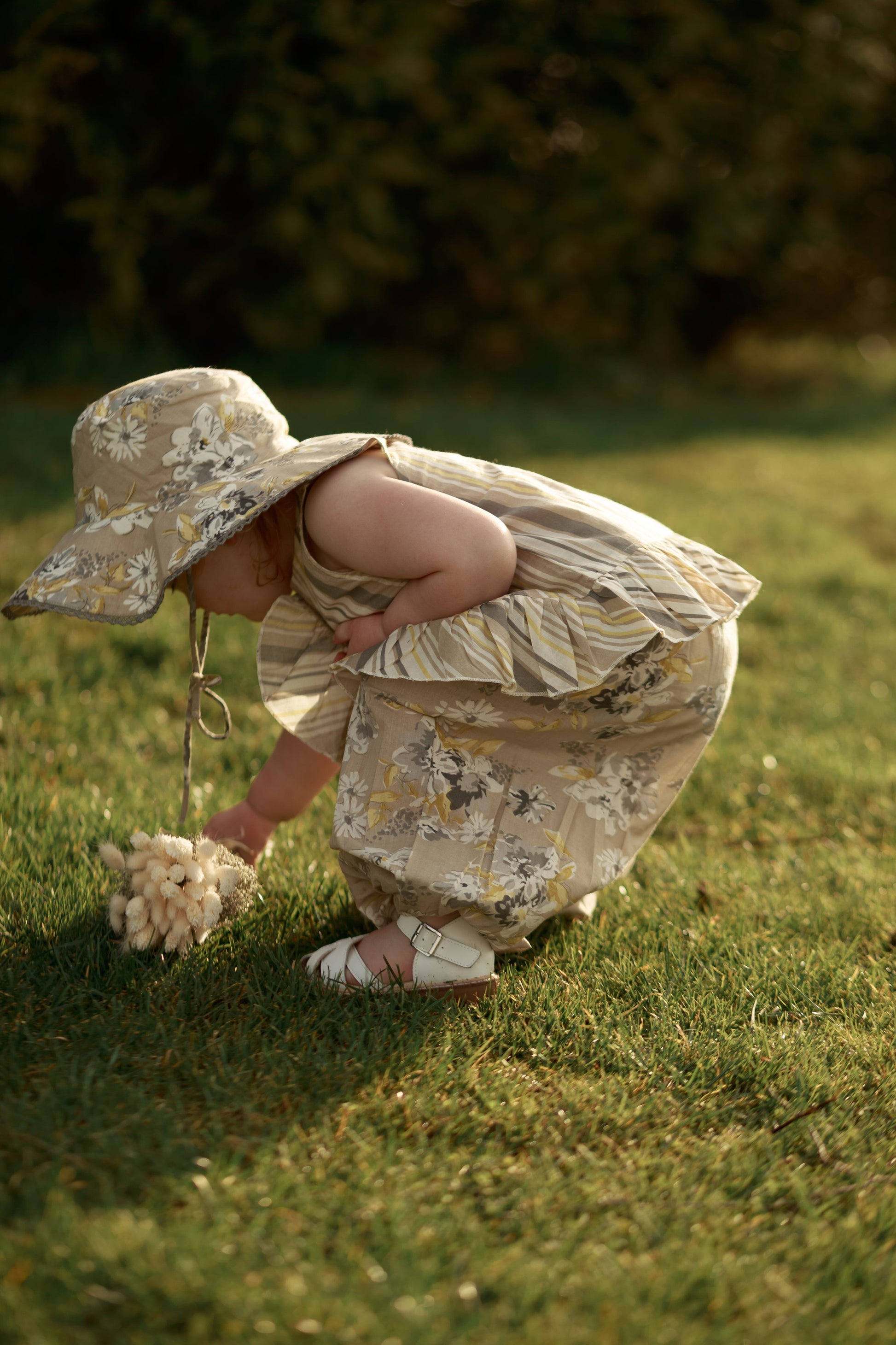 Kids Brown Floral Top & Striped Pants with Printed Ruffle Design TOP & PANTS SET Yo Baby Online