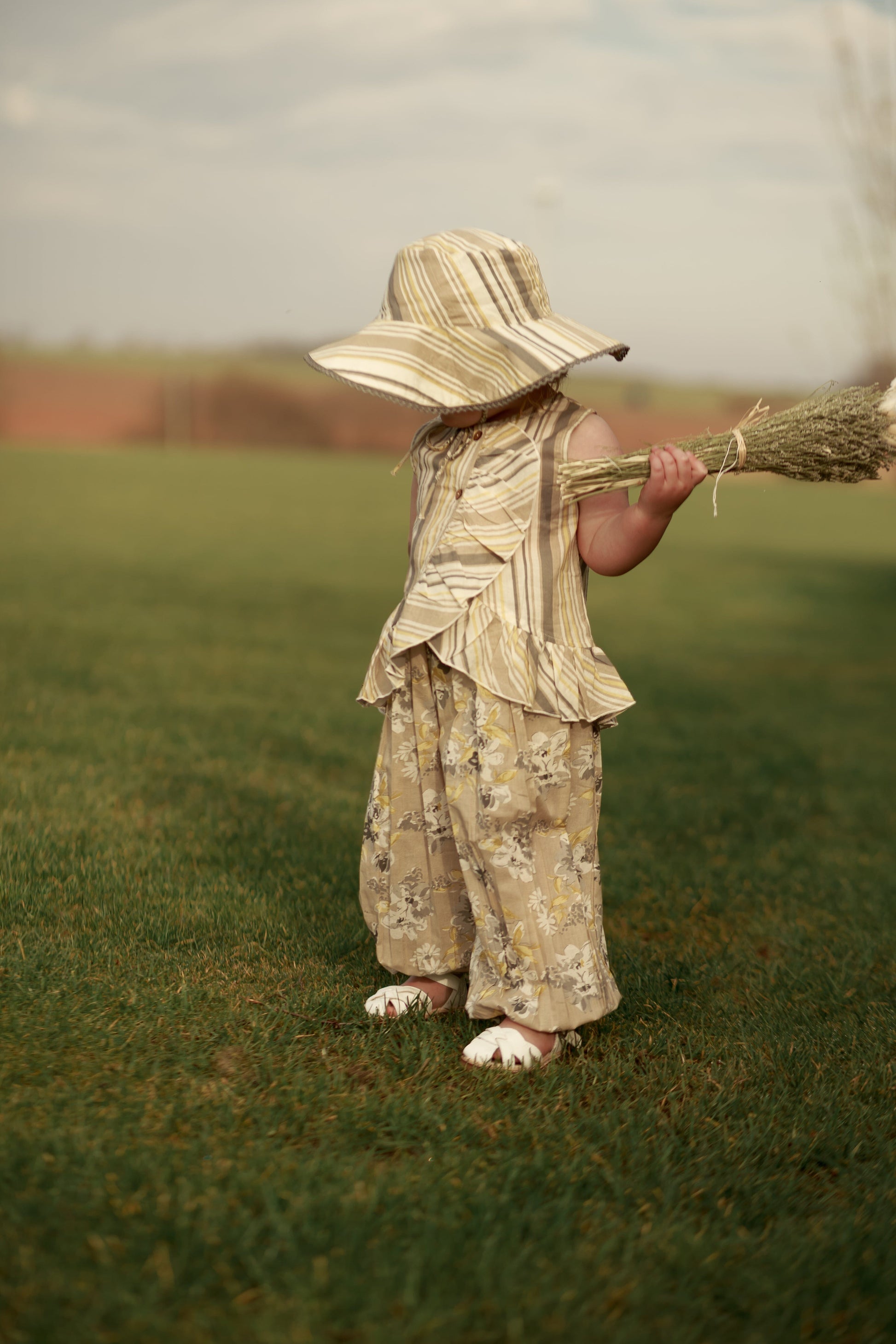 Kids Brown Floral Top & Striped Pants with Printed Ruffle Design TOP & PANTS SET Yo Baby Online