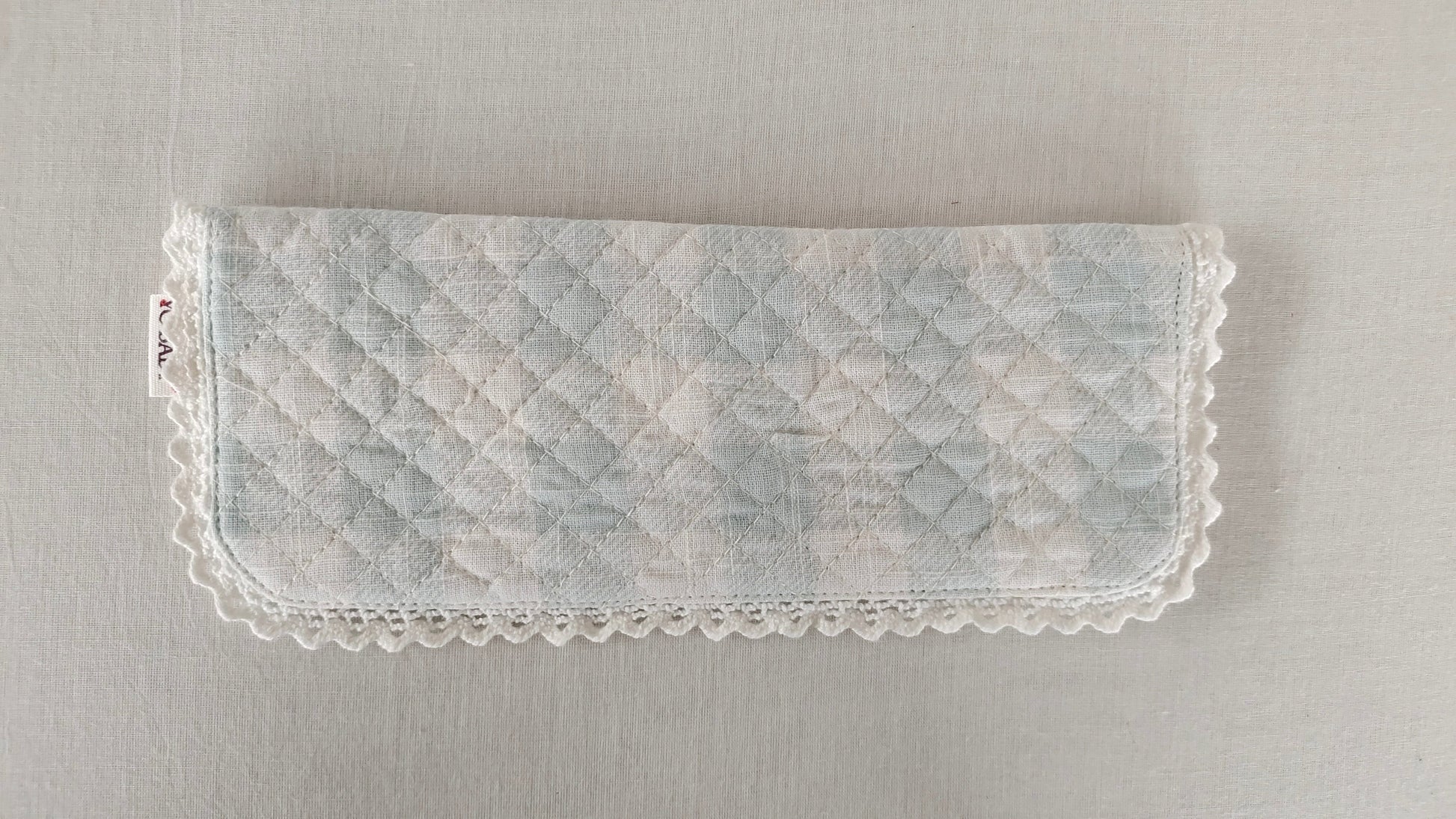 Kids' Cotton Blue Checks & Stripe Printed Pencil Pouch with Magnetic Closure and Lace Details. PURSE Yo Baby India