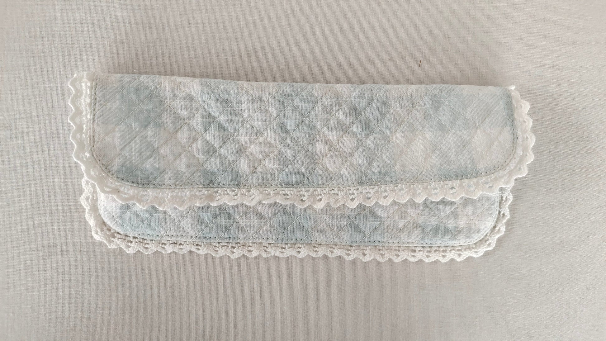 Kids' Cotton Blue Checks & Stripe Printed Pencil Pouch with Magnetic Closure and Lace Details. PURSE Yo Baby India