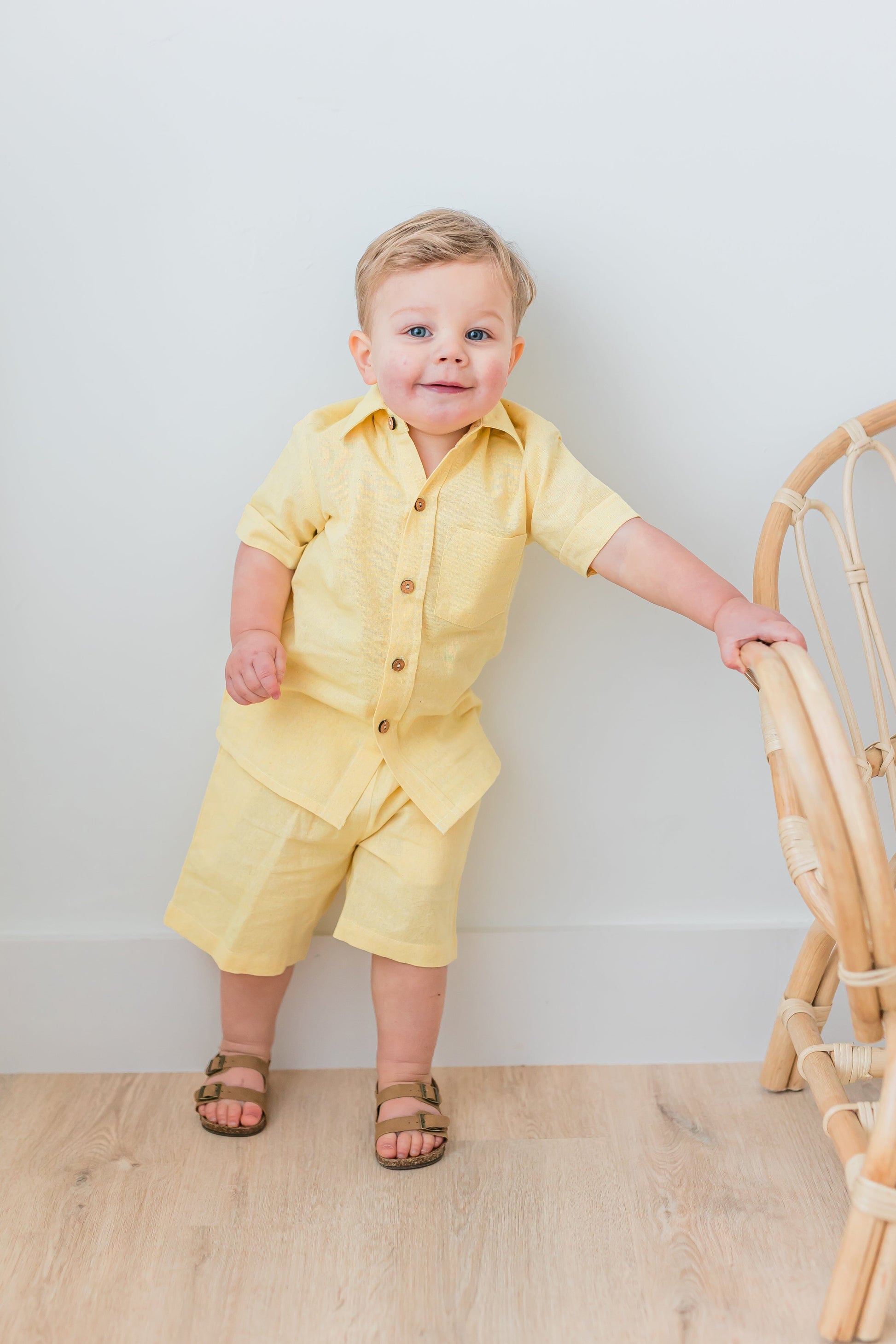 Light-Yellow Chambray Boys Shirt & Shorts set Shirt-Shorts Yo Baby India