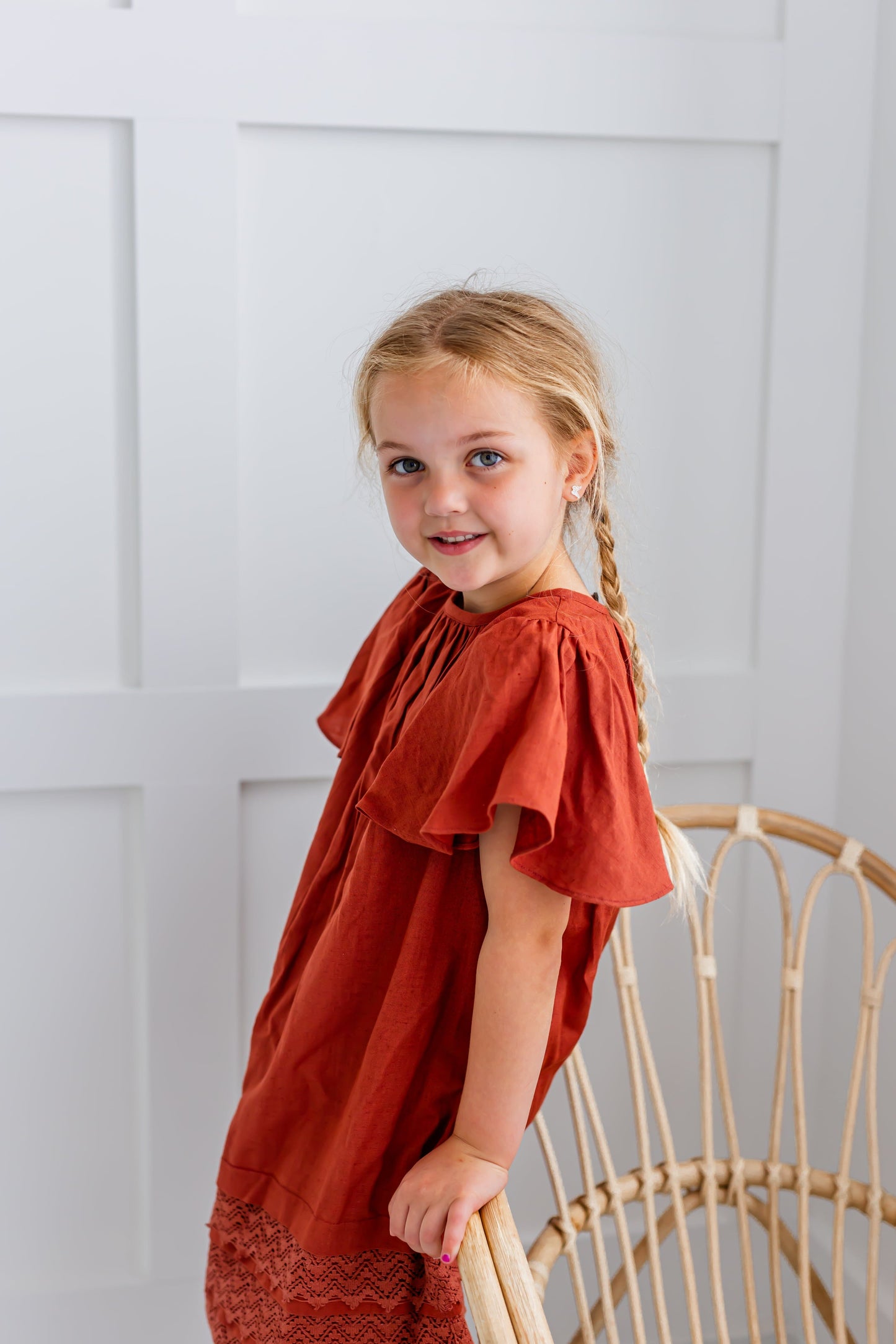 Maroon Solid Color Sleeve & Neck Gathered Dress 2-pc. set Yo Baby Wholesale