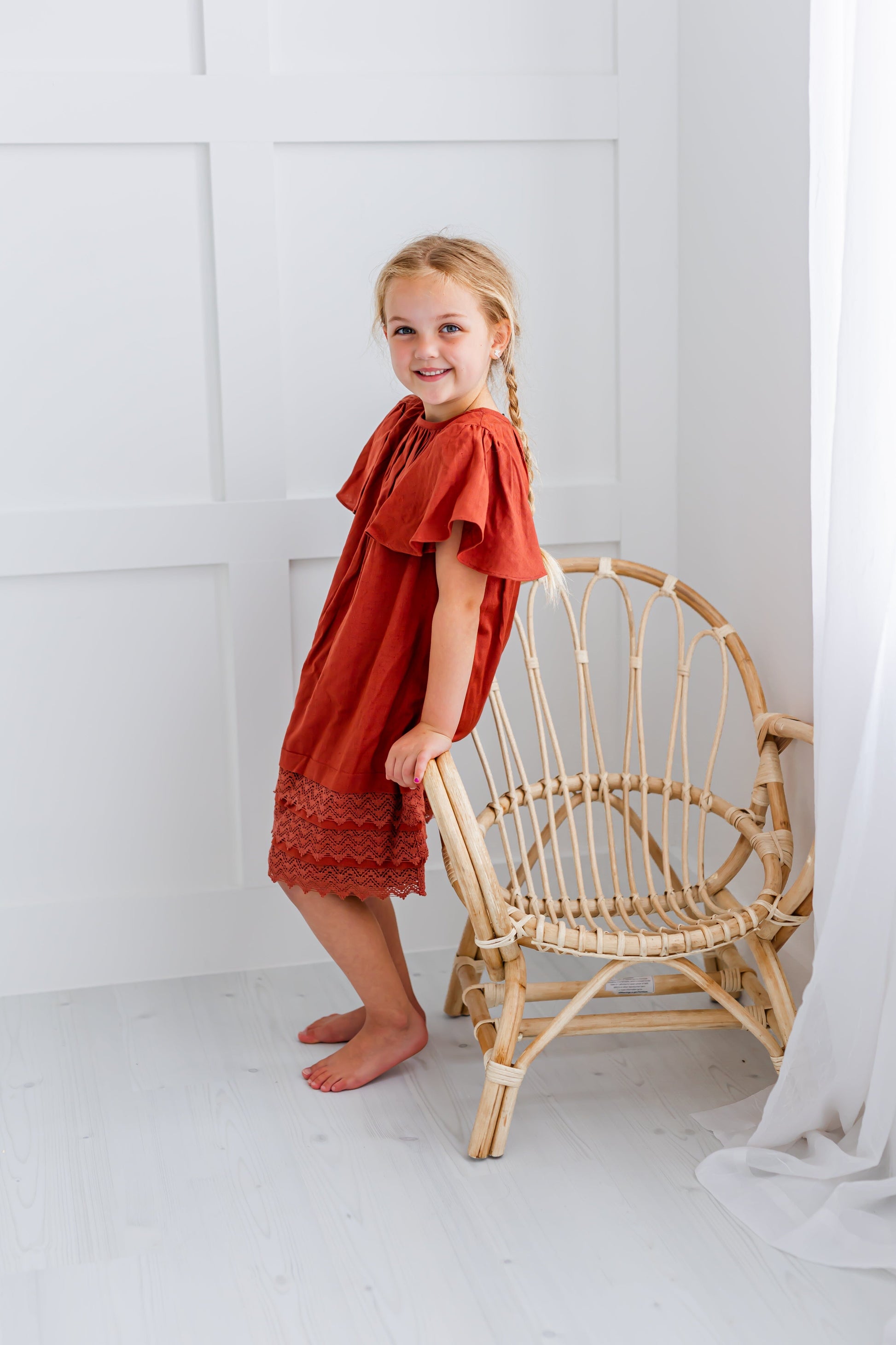Maroon Solid Color Sleeve & Neck Gathered Dress 2-pc. set Yo Baby Wholesale