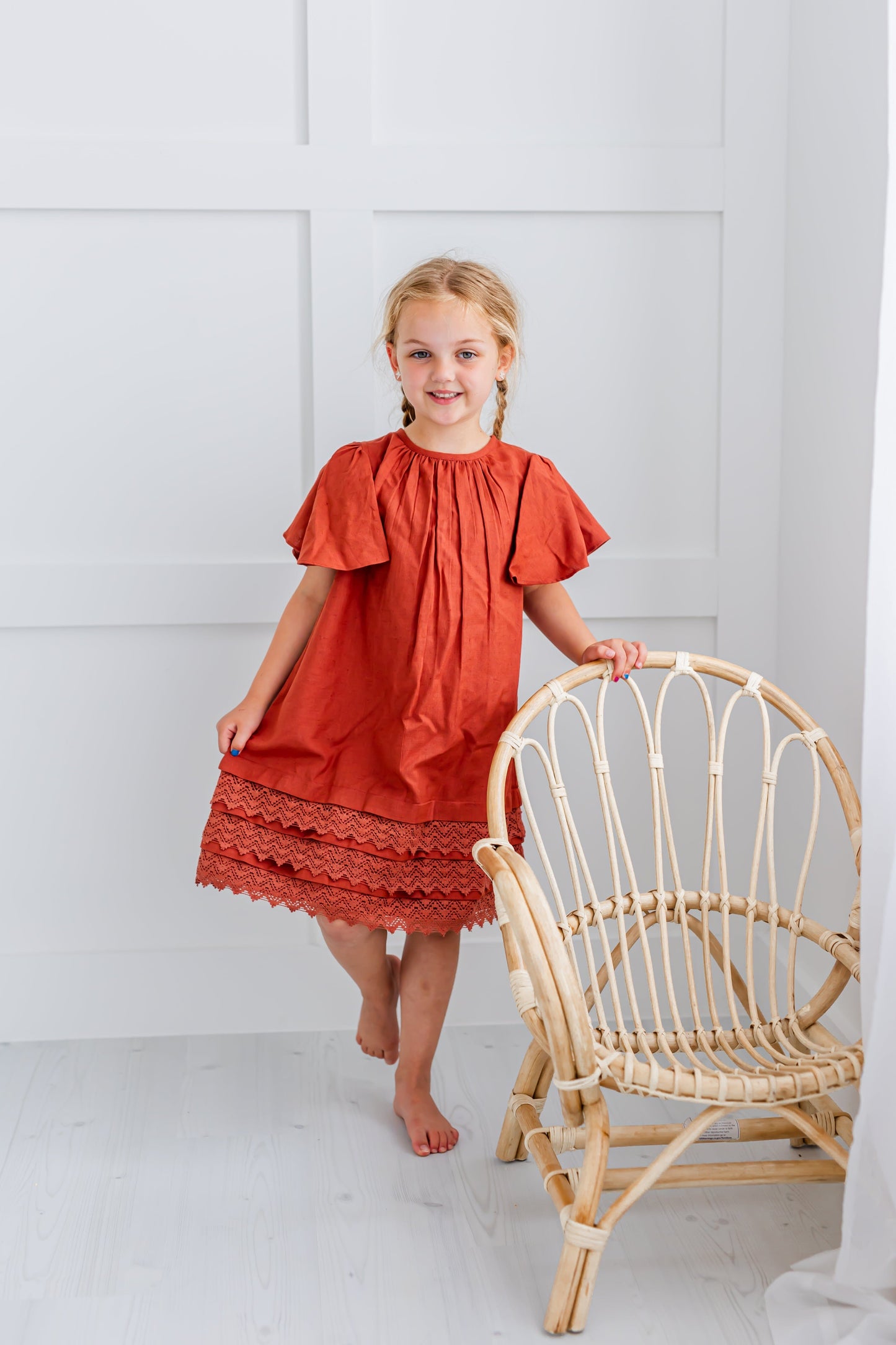 Maroon Solid Color Sleeve & Neck Gathered Dress 2-pc. set Yo Baby Wholesale