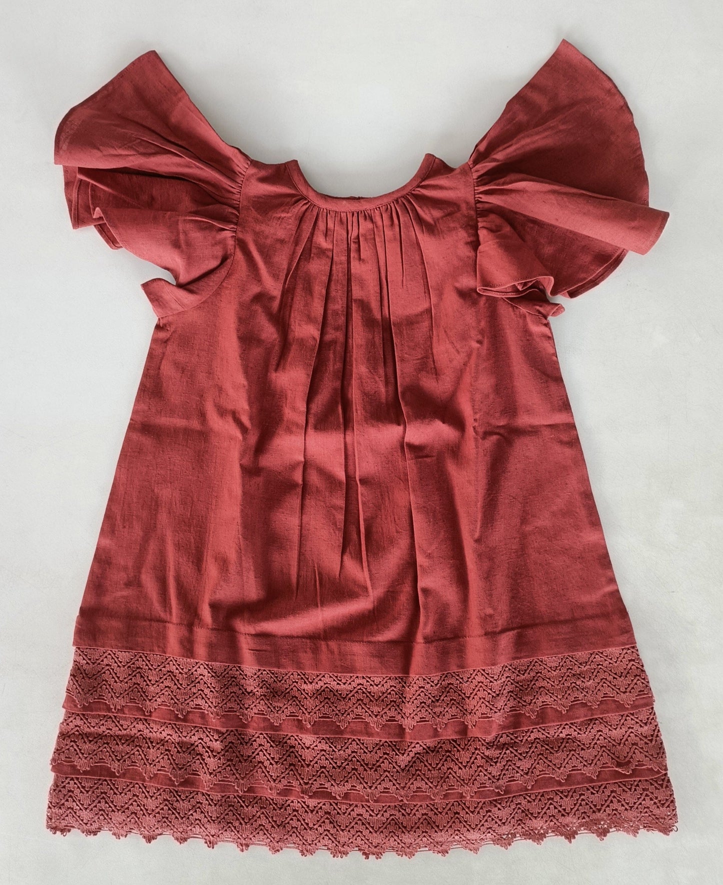 Maroon Solid Color Sleeve & Neck Gathered Dress 2-pc. set Yo Baby Wholesale