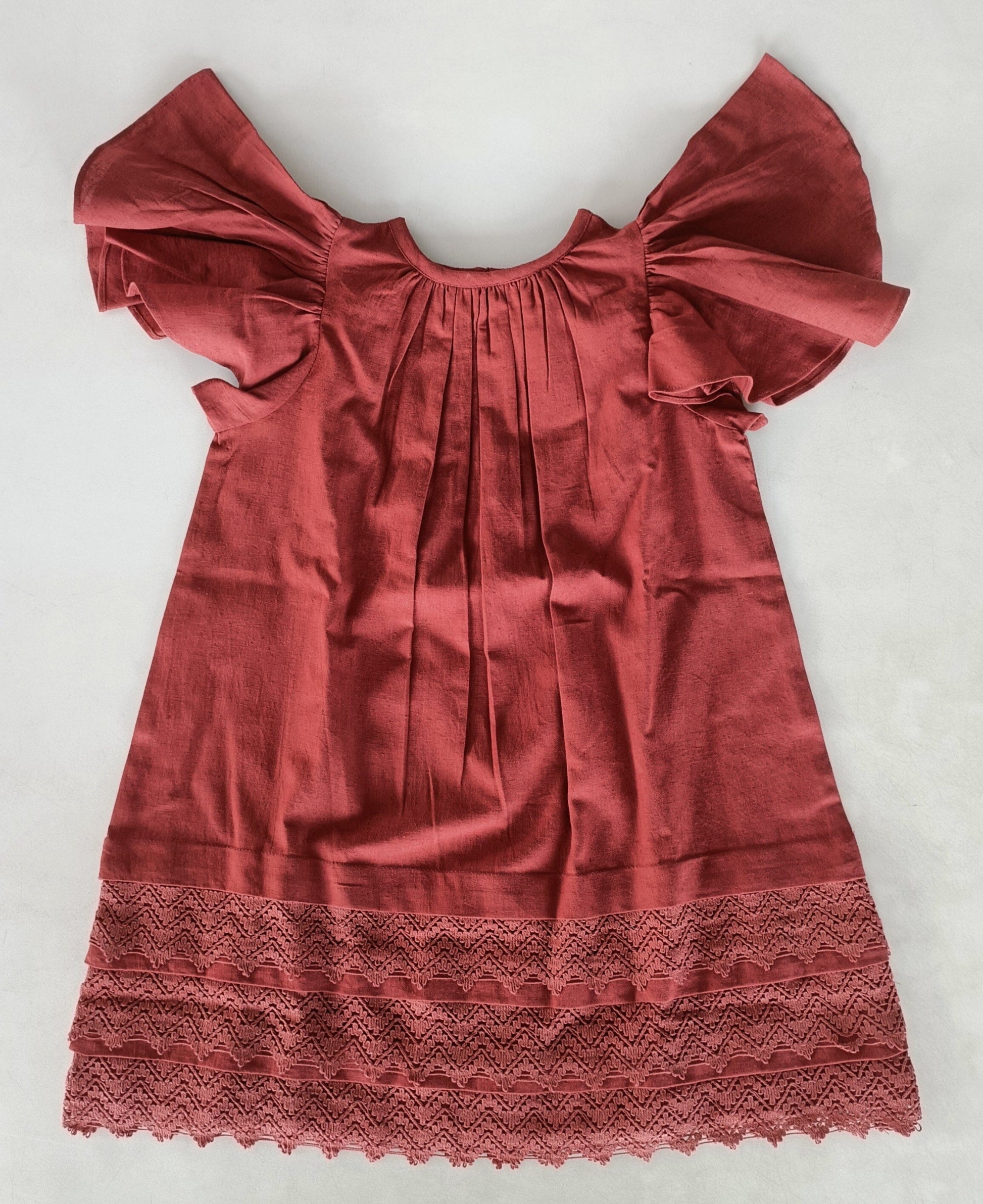 Maroon Solid Color Sleeve & Neck Gathered Dress 2-pc. set Yo Baby Wholesale