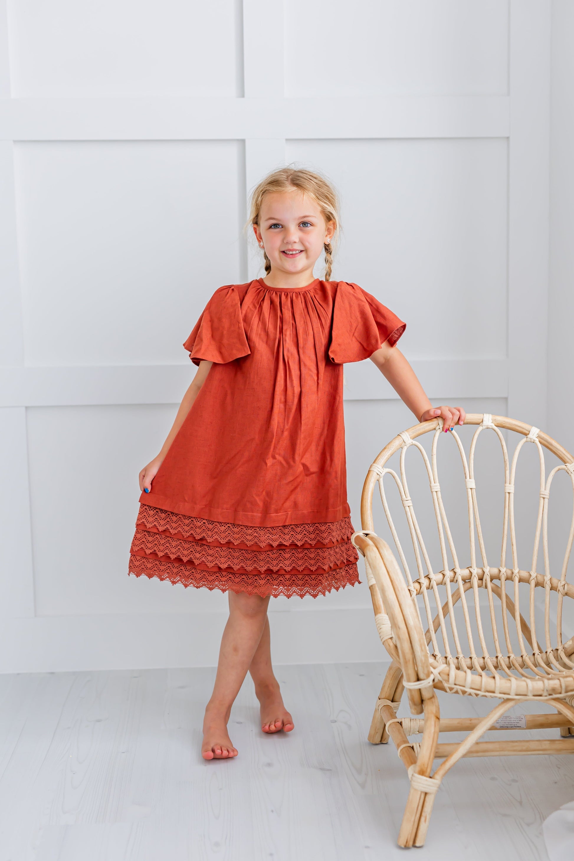 Maroon Solid Color Sleeve & Neck Gathered Dress 2-pc. set Yo Baby Wholesale