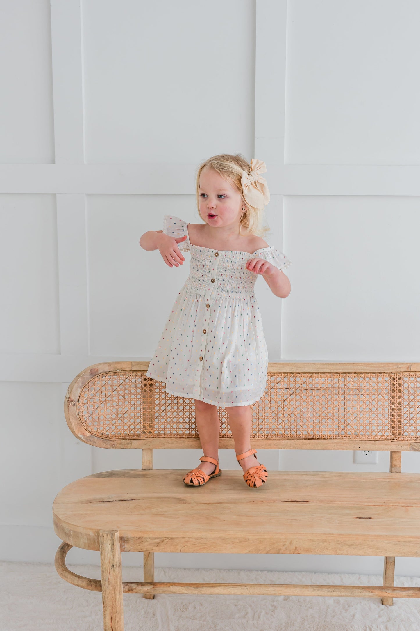 Multi Color Cotton Dobby Sleeve Ruffle Gathered Dress Dress Yo Baby India