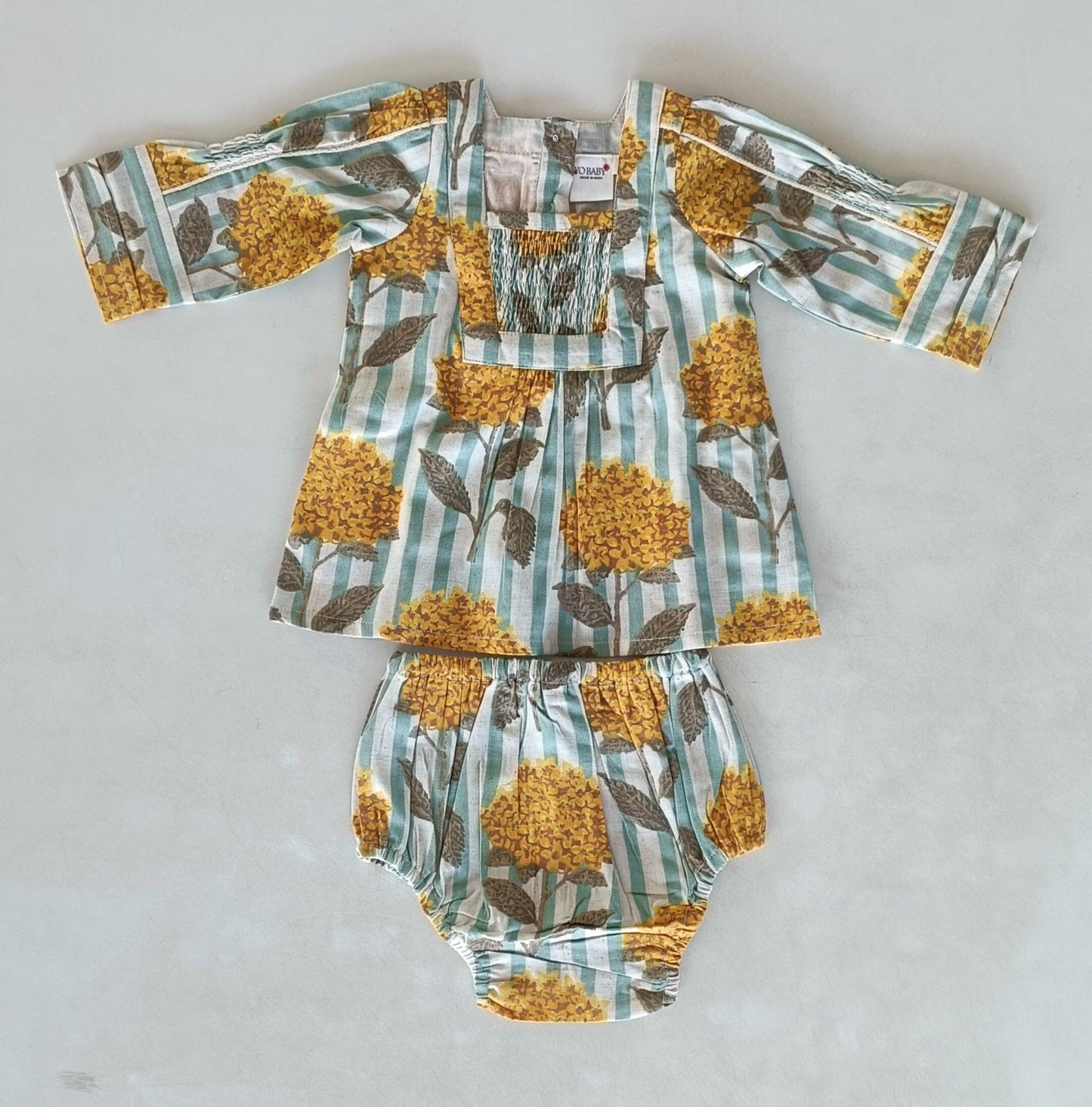 Mustard Floral Printed Long Sleeves Gathered Dress DRESS Yo Baby India