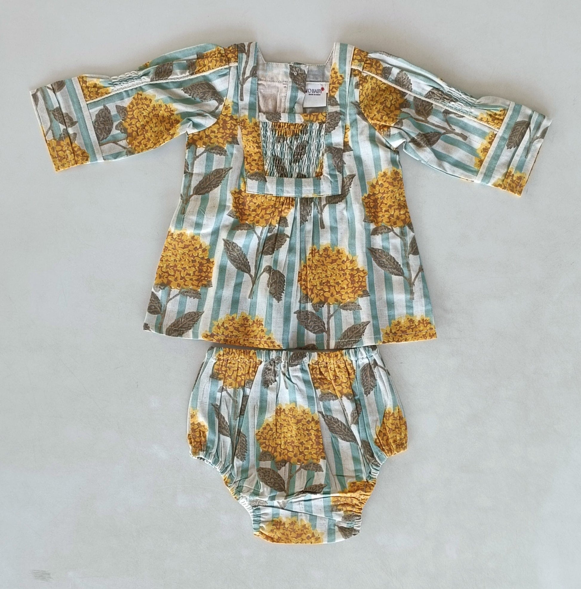 Mustard Floral Printed Long Sleeves Gathered Dress DRESS Yo Baby India