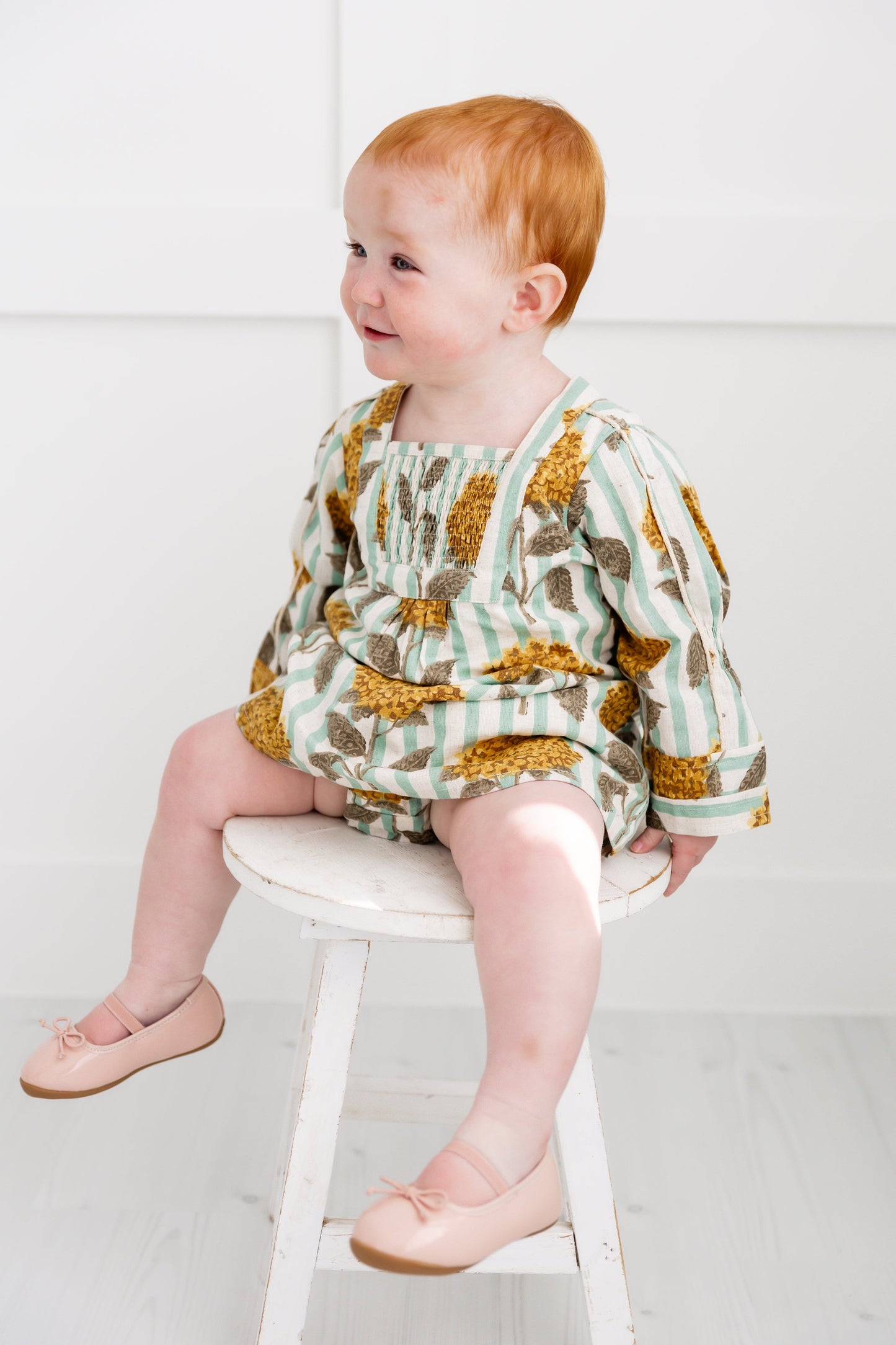 Mustard Floral Printed Long Sleeves Gathered Dress DRESS Yo Baby India