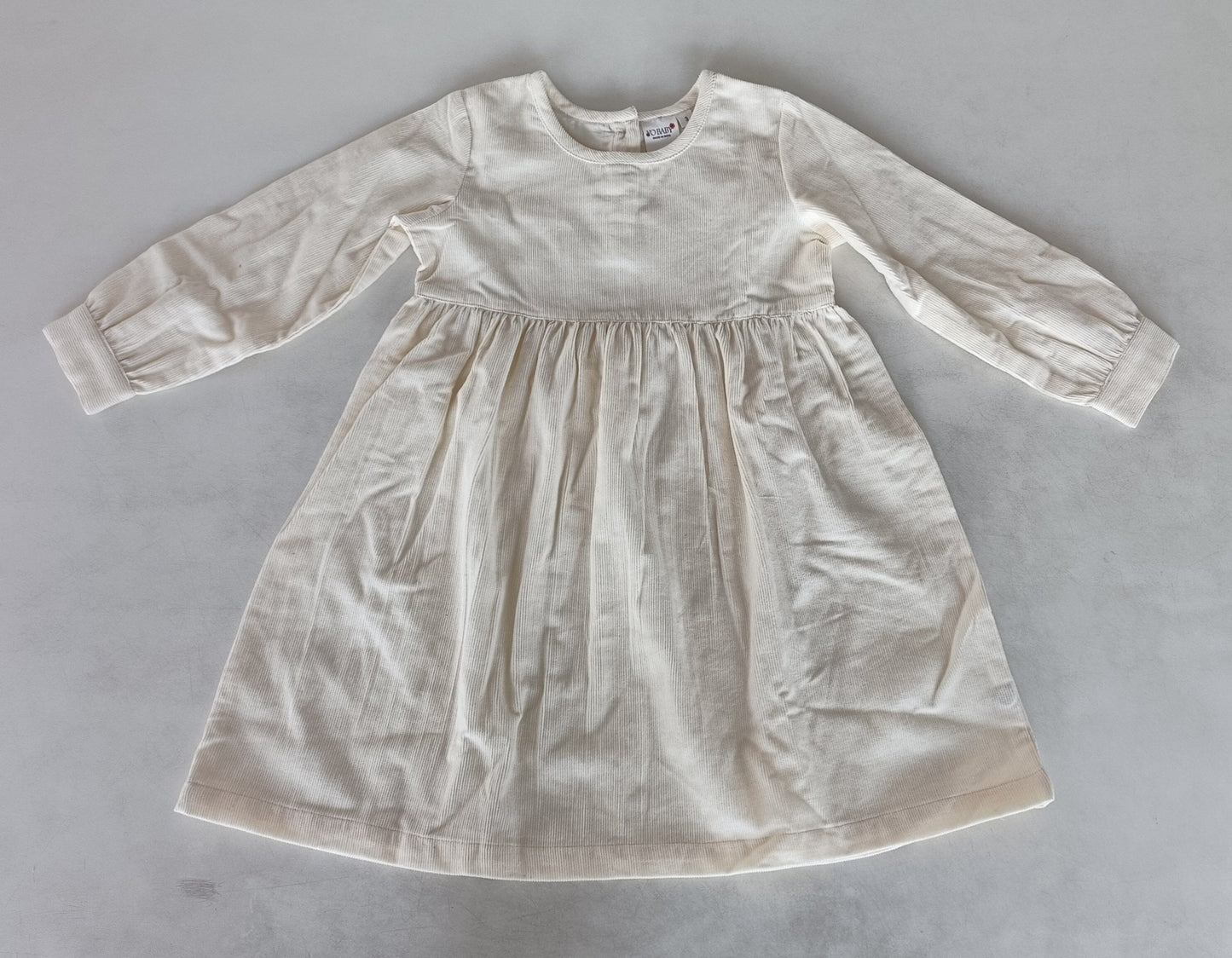 Off-White Corduroy Solid Color Long Sleeves Gathered Dress dress & diaper cover DRESS Yo Baby India