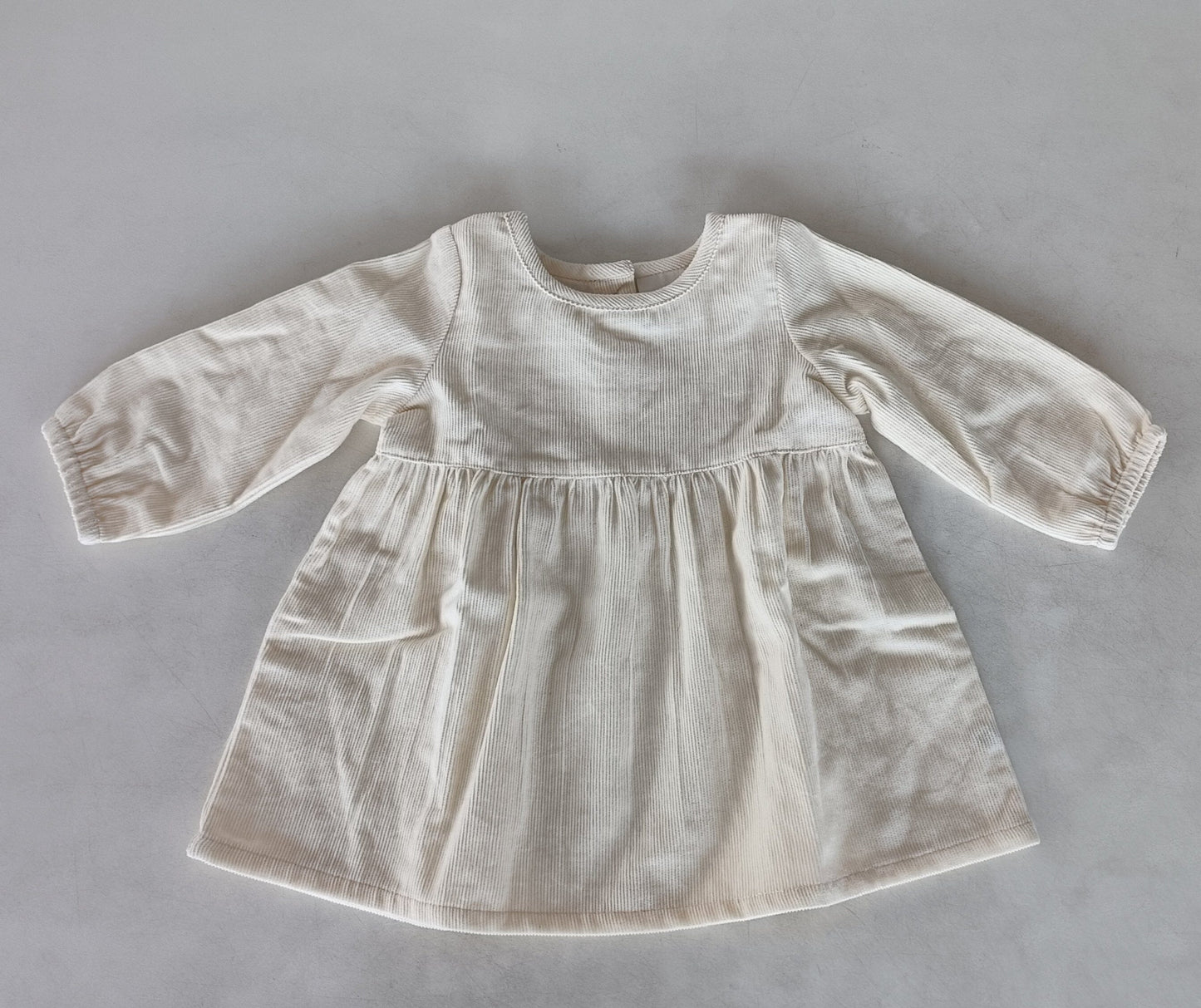 Off-White Corduroy Solid Color Long Sleeves Gathered Dress dress & diaper cover DRESS Yo Baby India