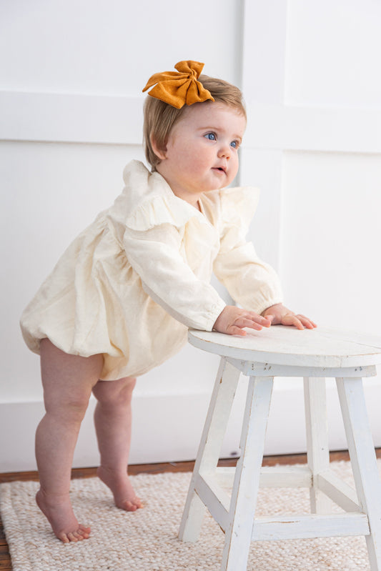 Off-White Corduroy Solid Color Ruffled Baby Romper Yo Baby India