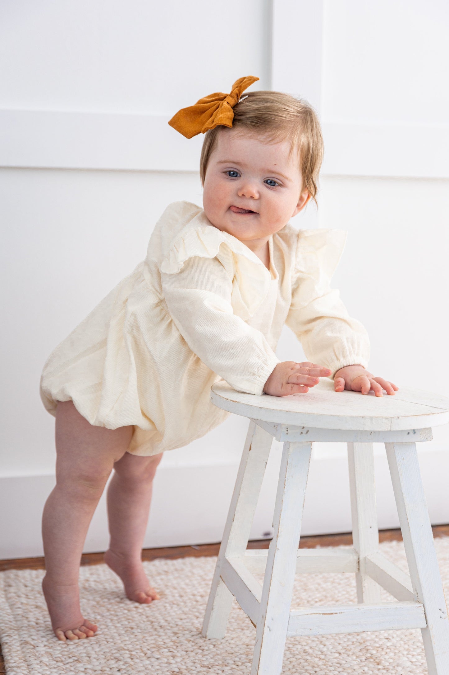 Off-white Corduroy Solid Color Sleeve Ruffled Baby Romper Romper Yo Baby India