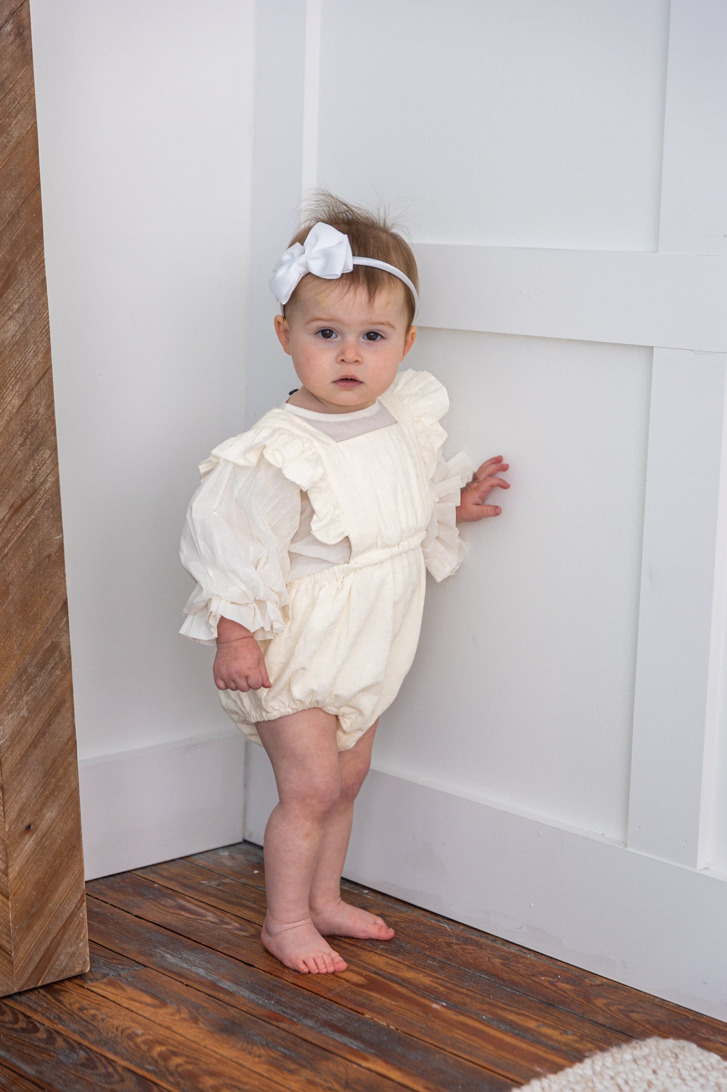 Off-white Corduroy Solid Color Sleeve Ruffled Baby Romper Romper Yo Baby India