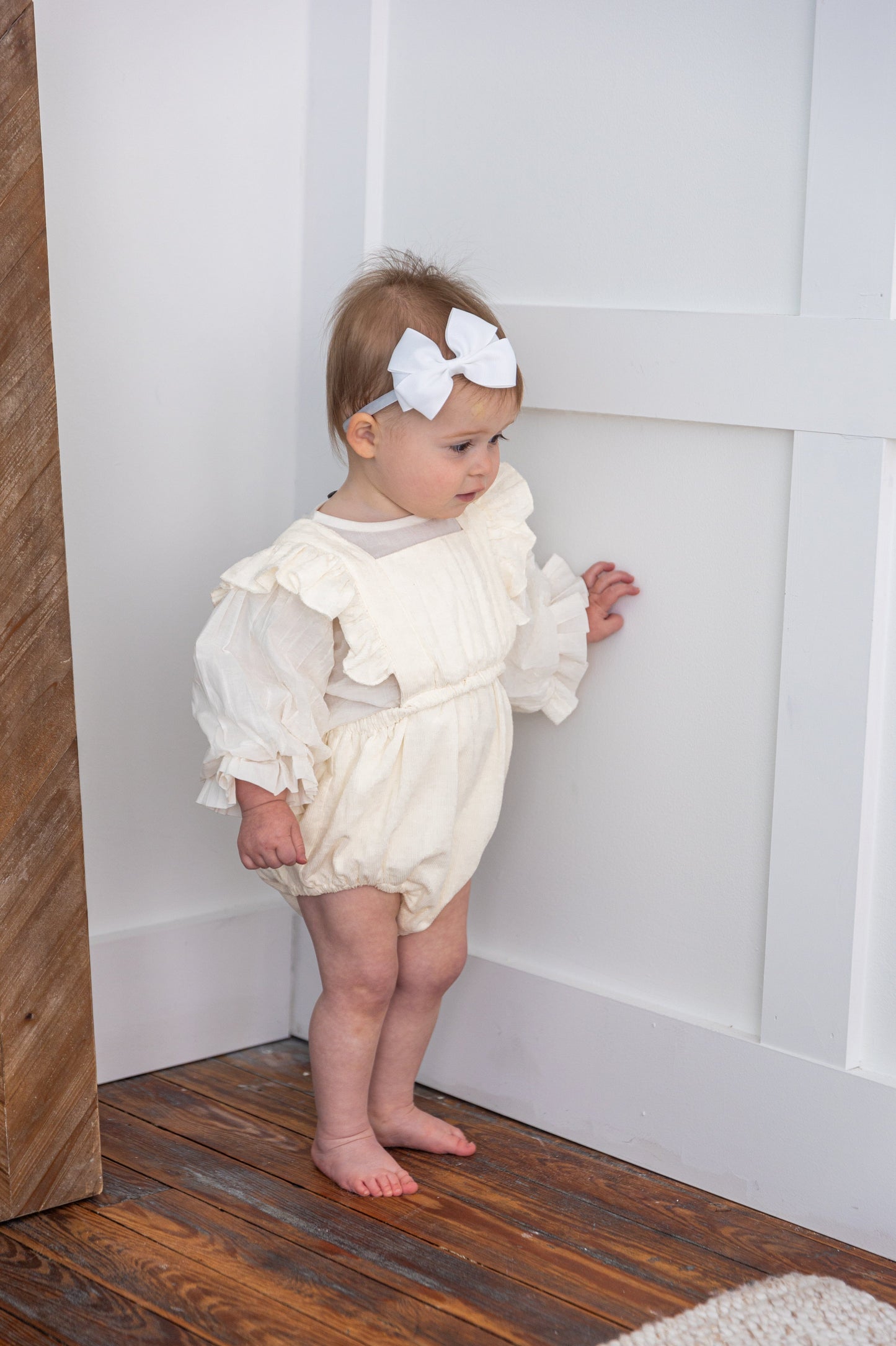 Off-white Corduroy Solid Color Sleeve Ruffled Baby Romper Romper Yo Baby India