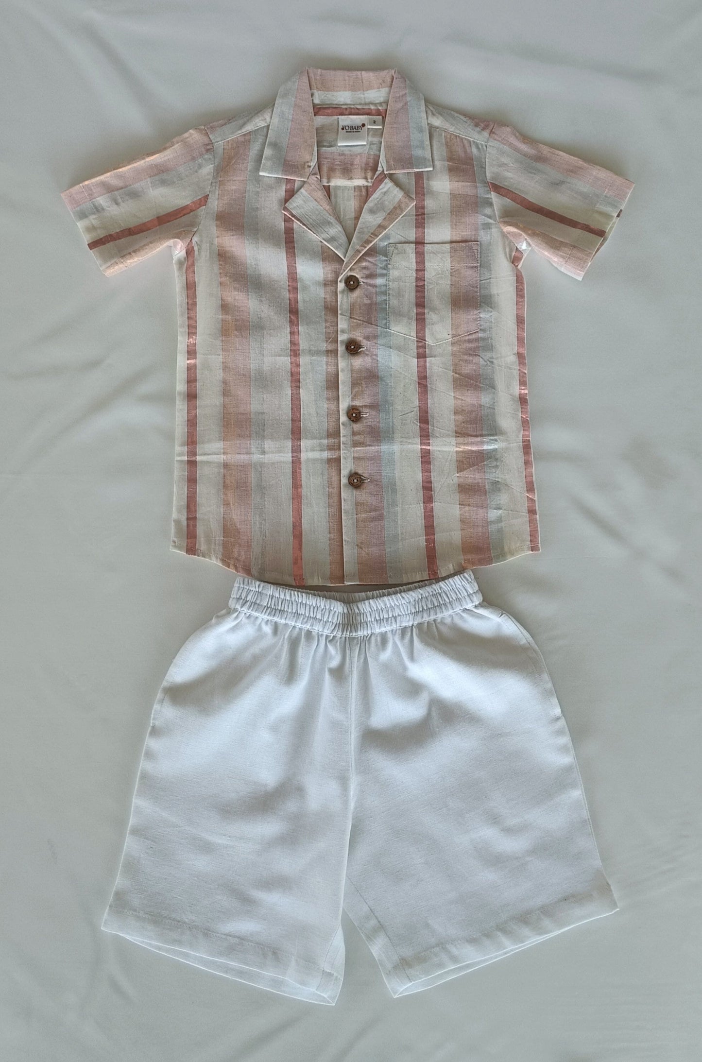 Off-White Multi Color Lurex Boys Shirt & White Shorts set BOYS SHIRT AND SHORTS Yo Baby India