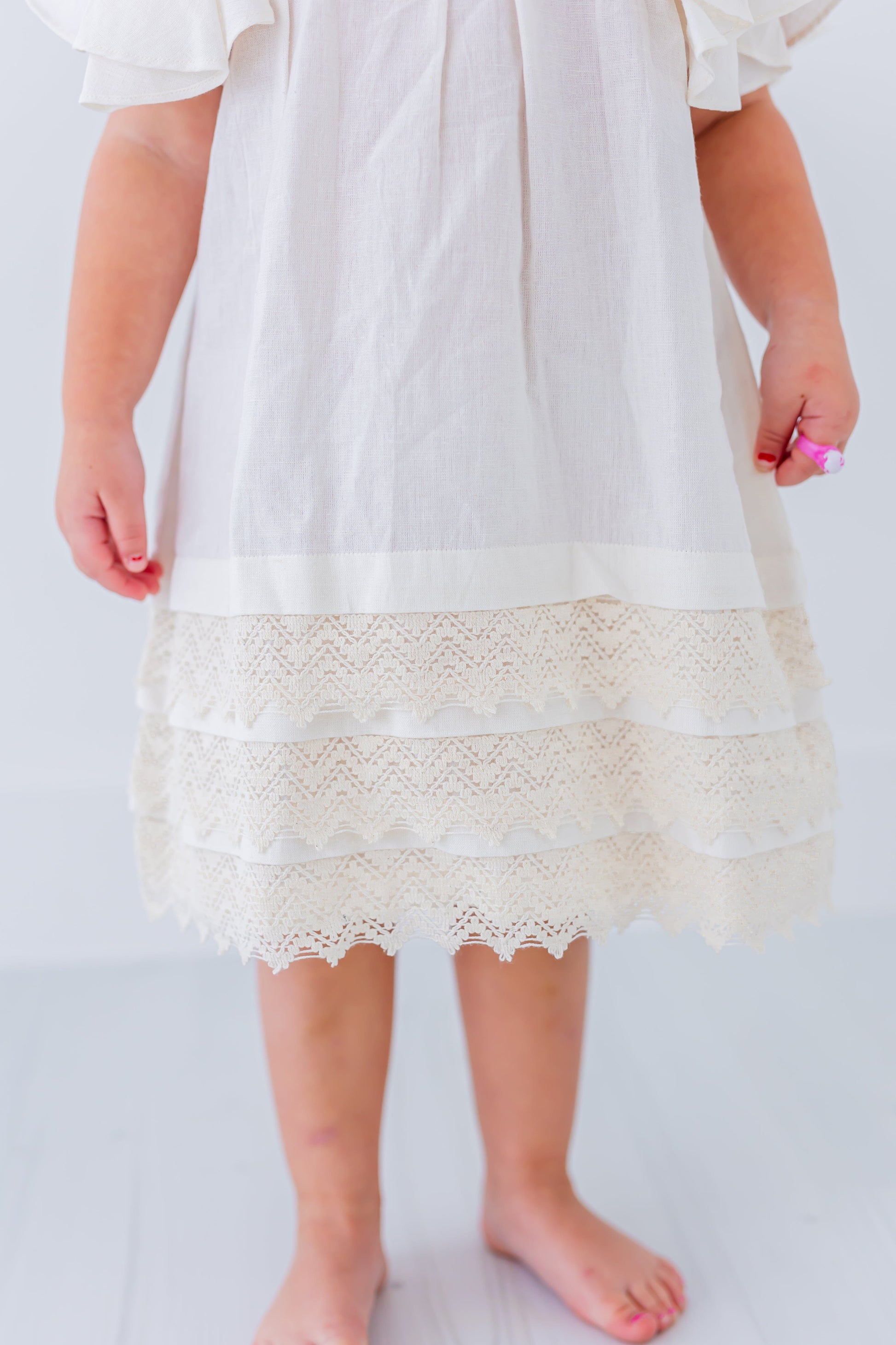 Off-White Solid Color Sleeve & Neck Gathered Dress dress & diaper cover Yo Baby India
