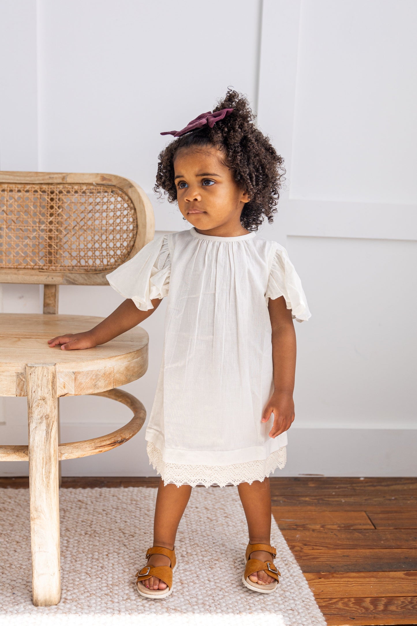 Off-White Solid Color Sleeve & Neck Gathered Dress dress & diaper cover Yo Baby India