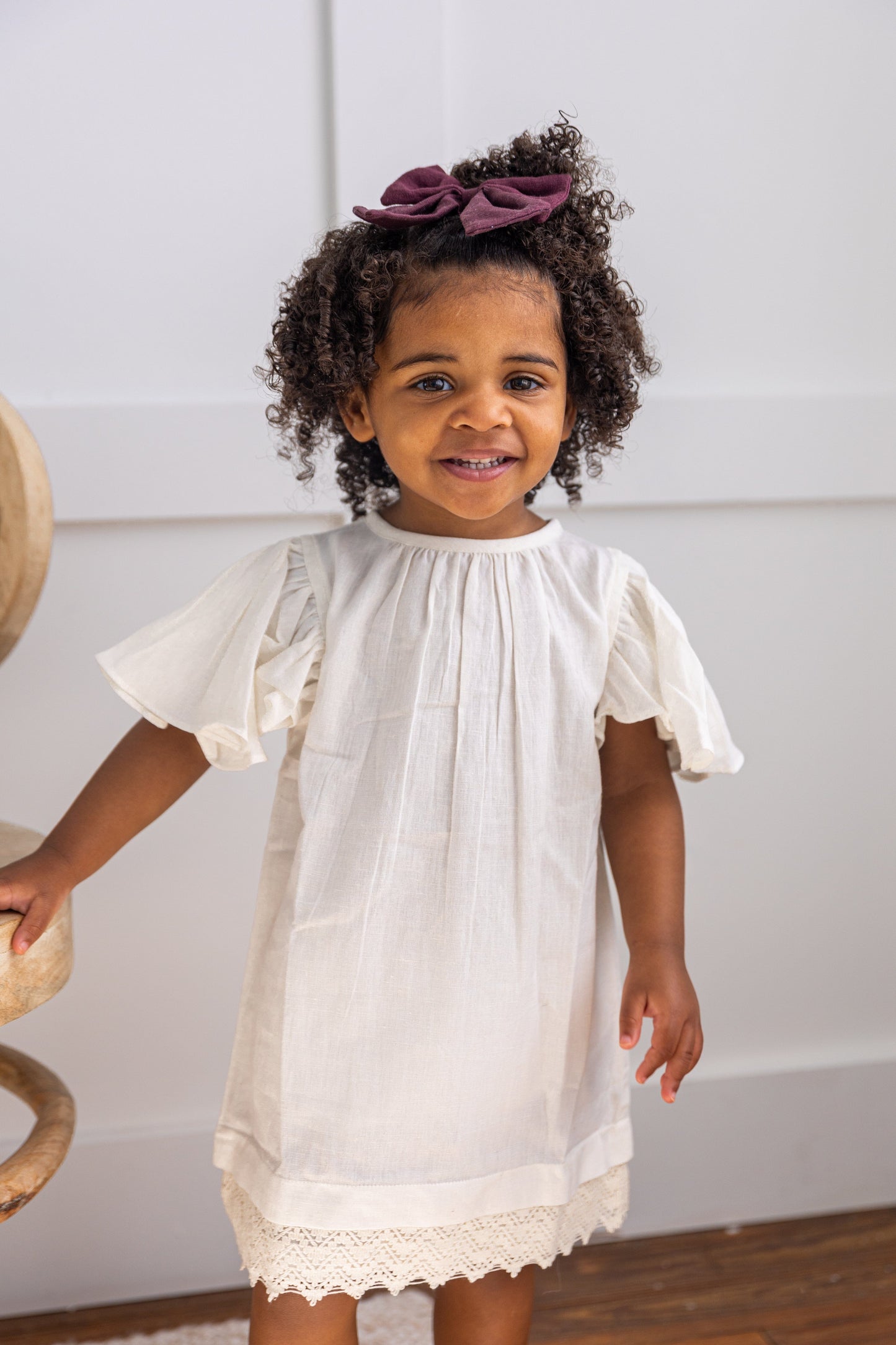 Off-White Solid Color Sleeve & Neck Gathered Dress dress & diaper cover Yo Baby India