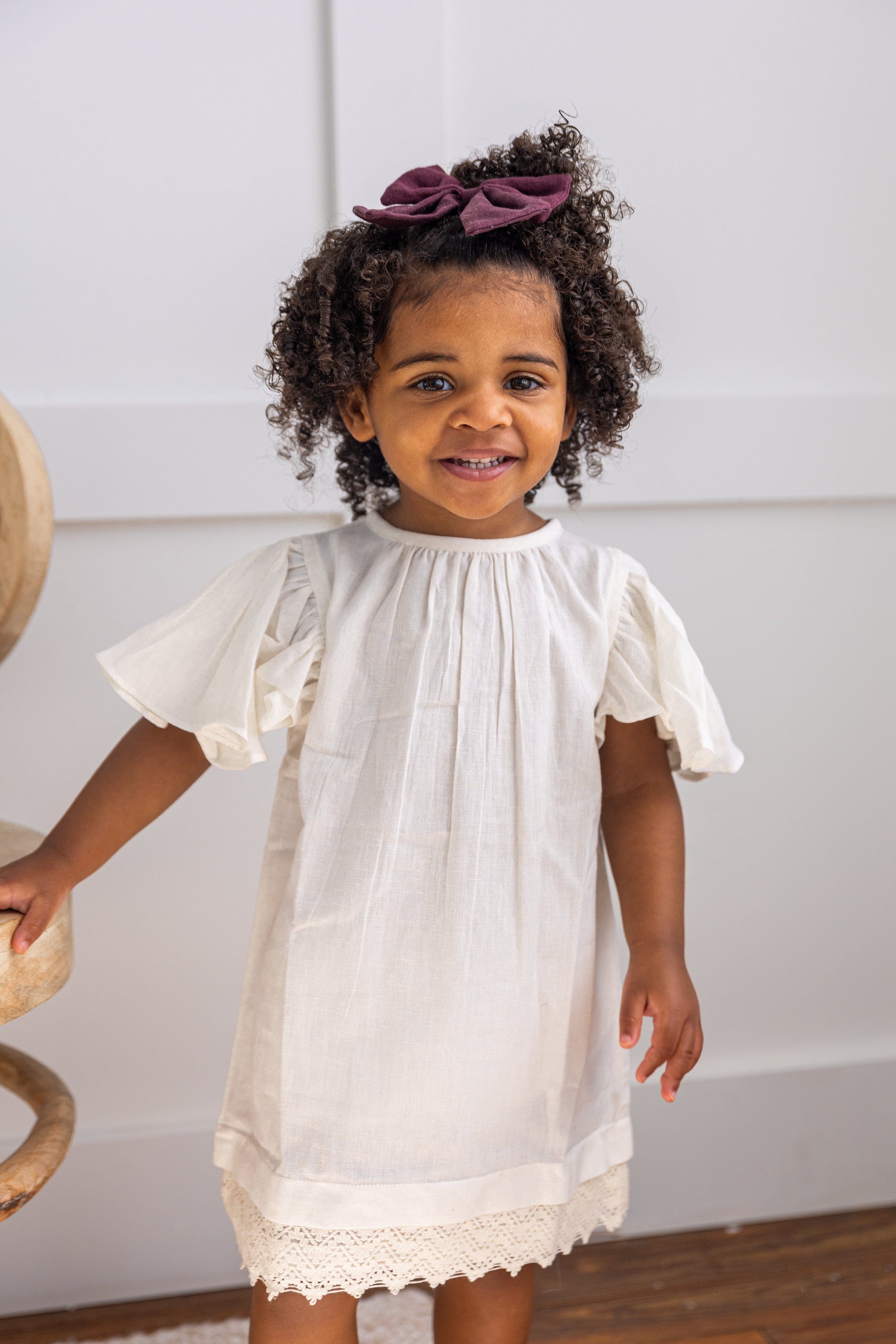 Off-White Solid Color Sleeve & Neck Gathered Dress dress & diaper cover Yo Baby India