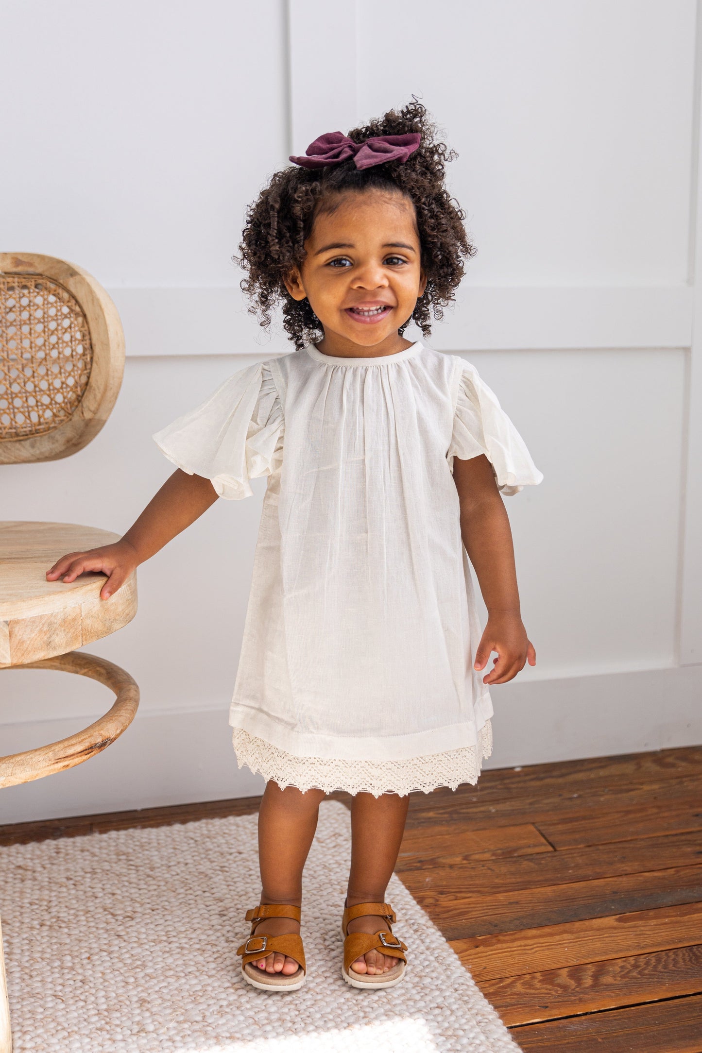 Off-White Solid Color Sleeve & Neck Gathered Dress dress & diaper cover Yo Baby India