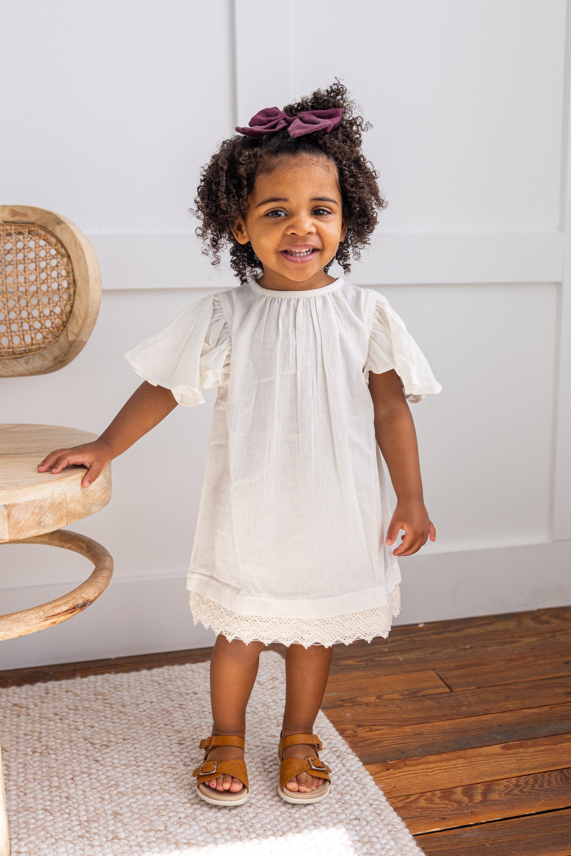 Off-White Solid Color Sleeve & Neck Gathered Dress dress & diaper cover Yo Baby India