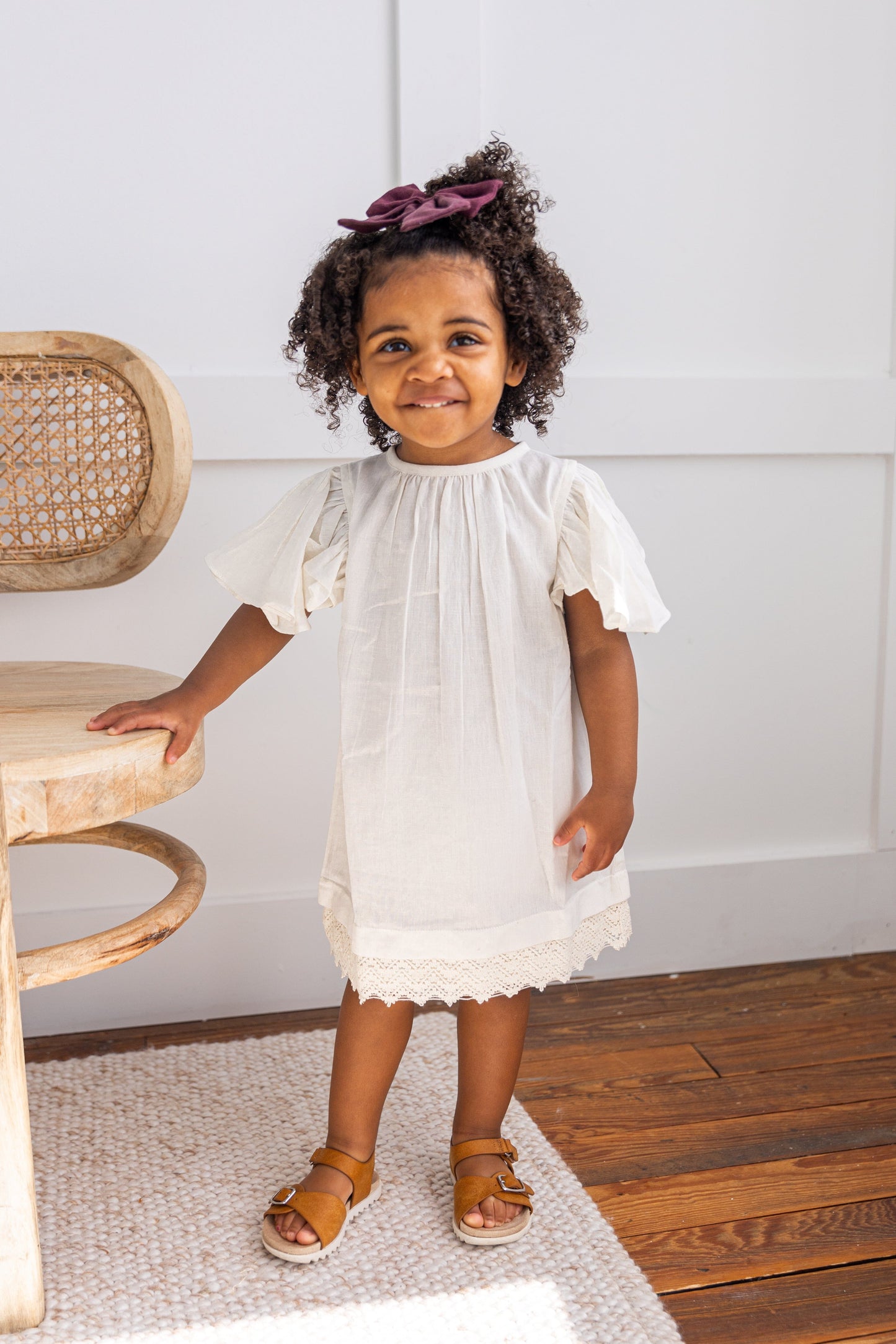 Off-White Solid Color Sleeve & Neck Gathered Dress dress & diaper cover Yo Baby India