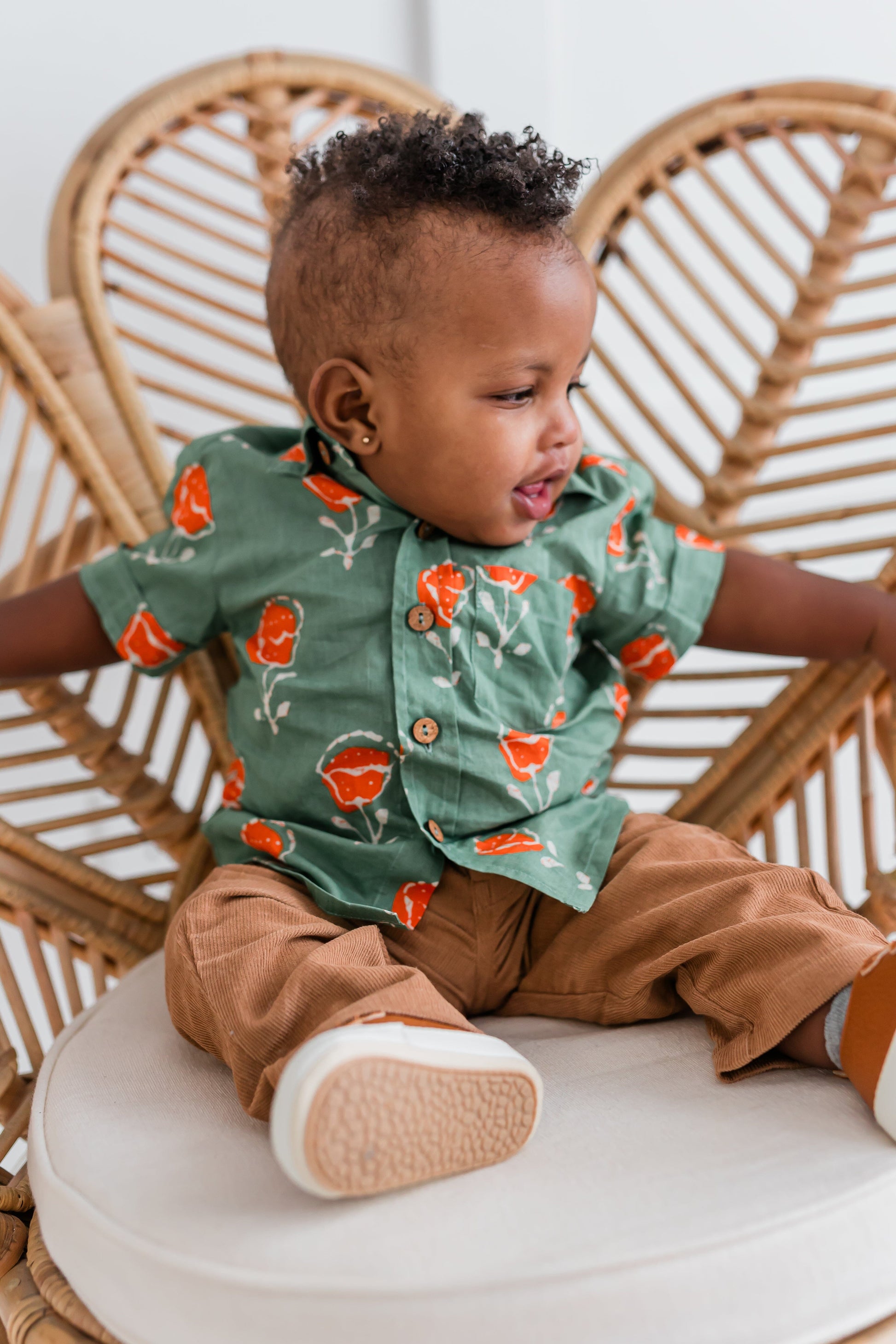 Orange Floral Print Boys Shirt Yo Baby India