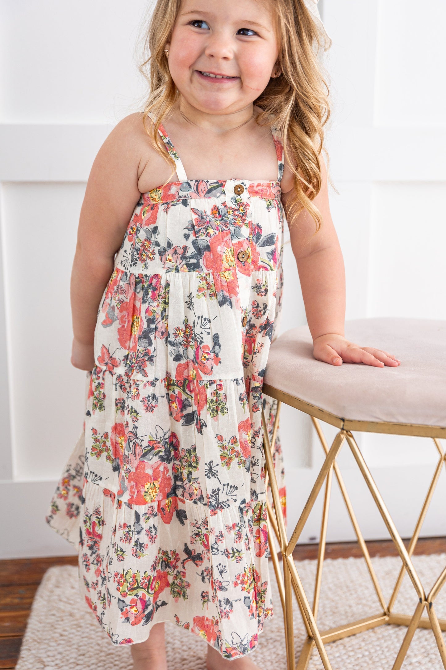 Pink Floral Print Tiered Dress dress & diaper cover Yo Baby India