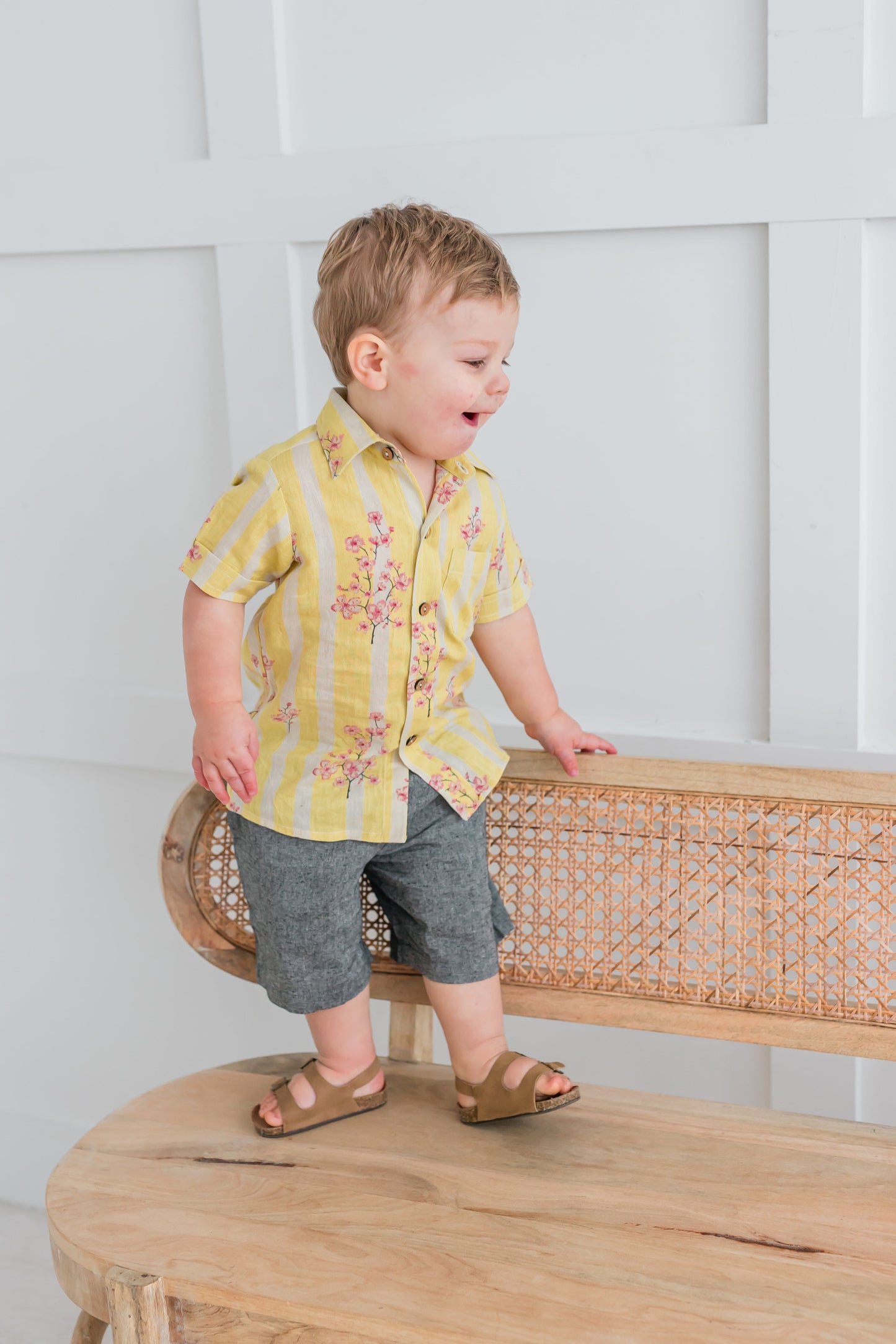 Pink & Yellow Floral Print Boys Shirt Shirt Yo Baby India