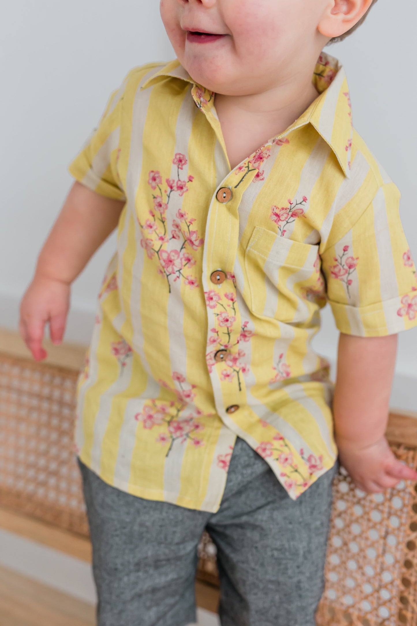 Pink & Yellow Floral Print Boys Shirt Shirt Yo Baby India