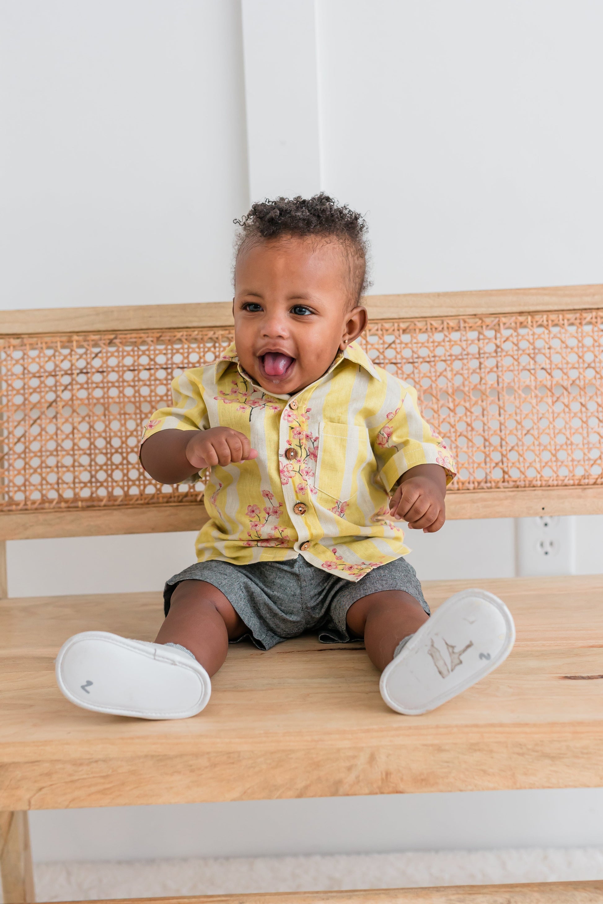 Pink & Yellow Floral Print Boys Shirt Shirt Yo Baby India
