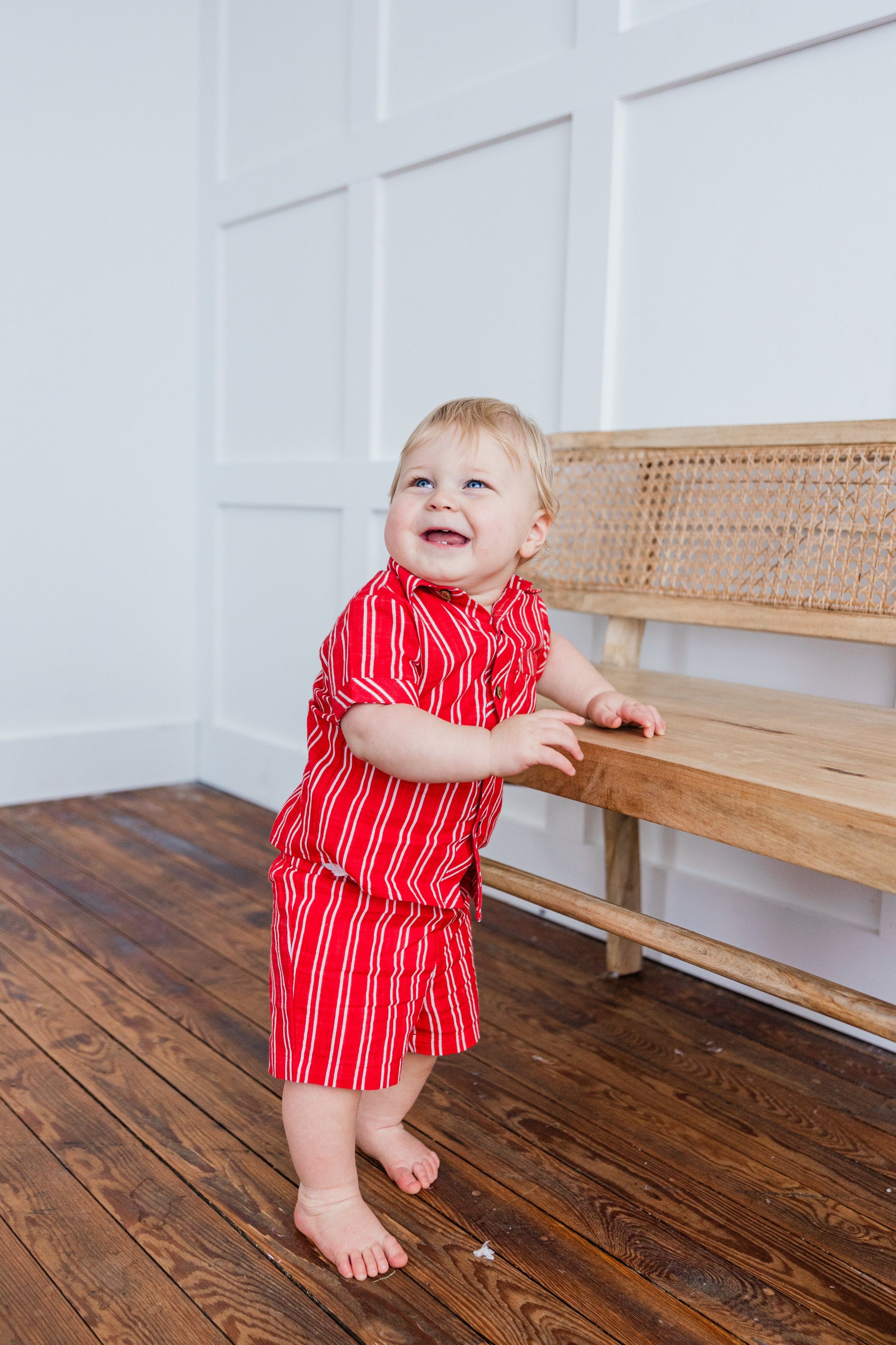Red Stripes Print Boys Shirt & Shorts set Shirt-Shorts Yo Baby India