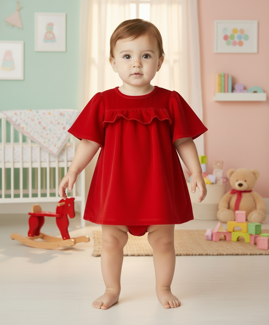 strapless open back dress Red Velvet Infant Ruffle Dress – Yo Baby India