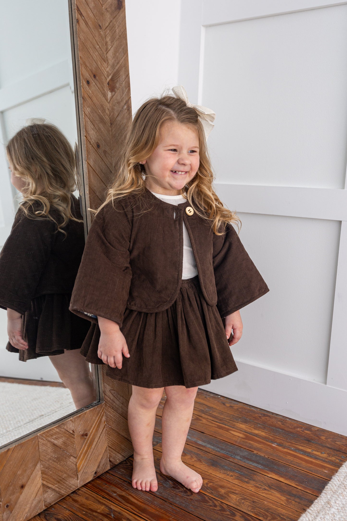 Reversible Brown Corduroy & Grey Floral Print Quilted Long Sleeve Jacket jacket Yo Baby Online