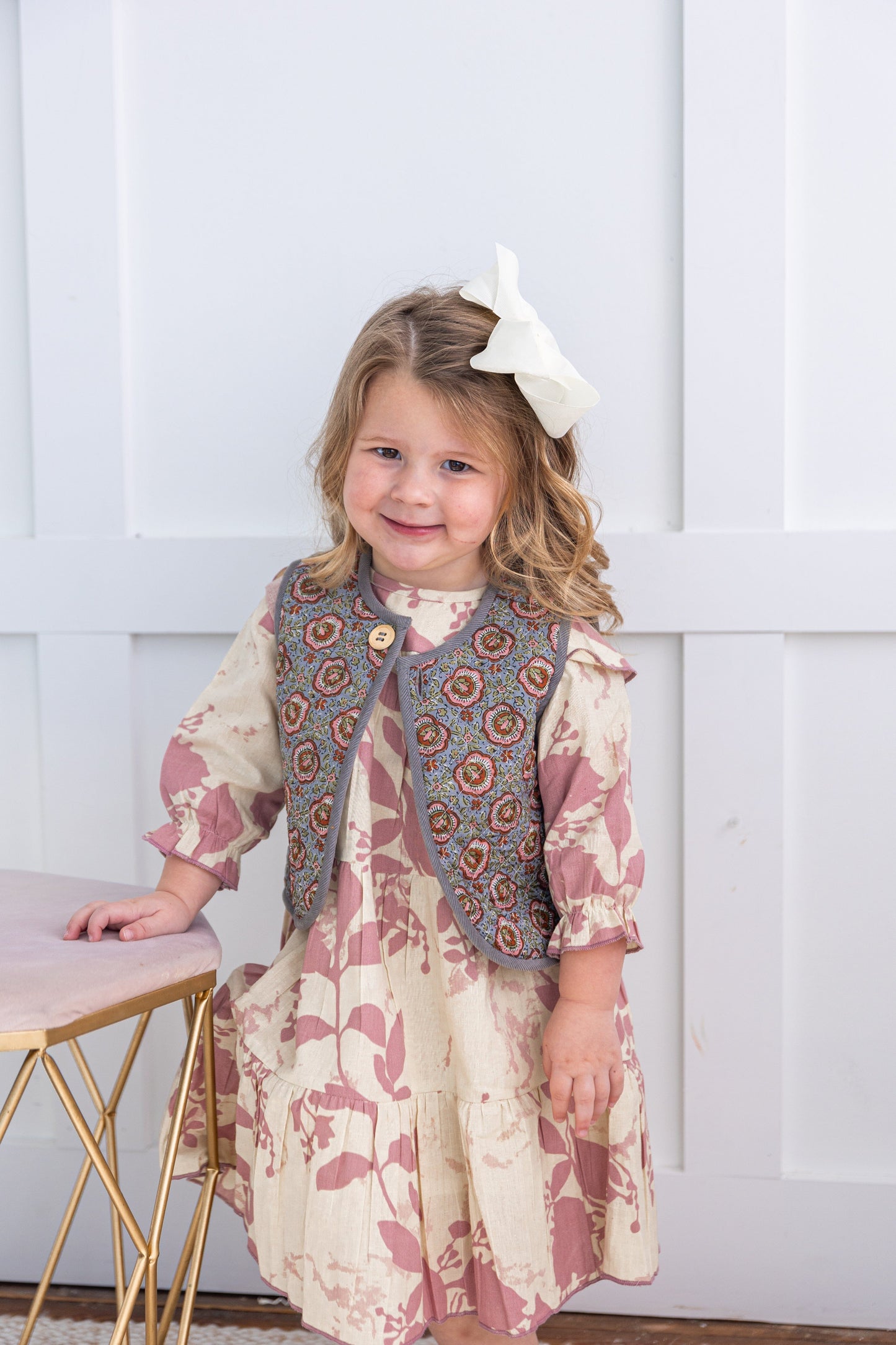 Reversible Grey Corduroy & Grey Floral Print Quilted Sleeveless Jacket jacket Yo Baby Online